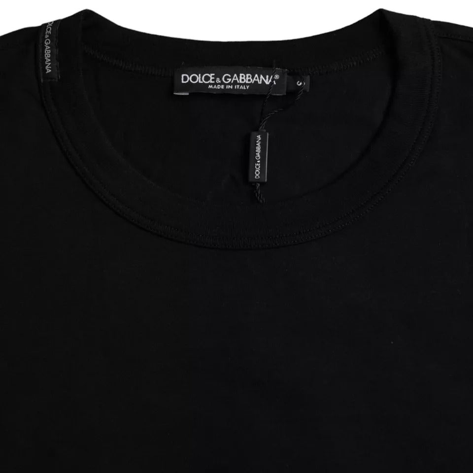 Dolce & Gabbana Black Logo Embossed Cotton Crew Neck T-shirt | Regal Royce