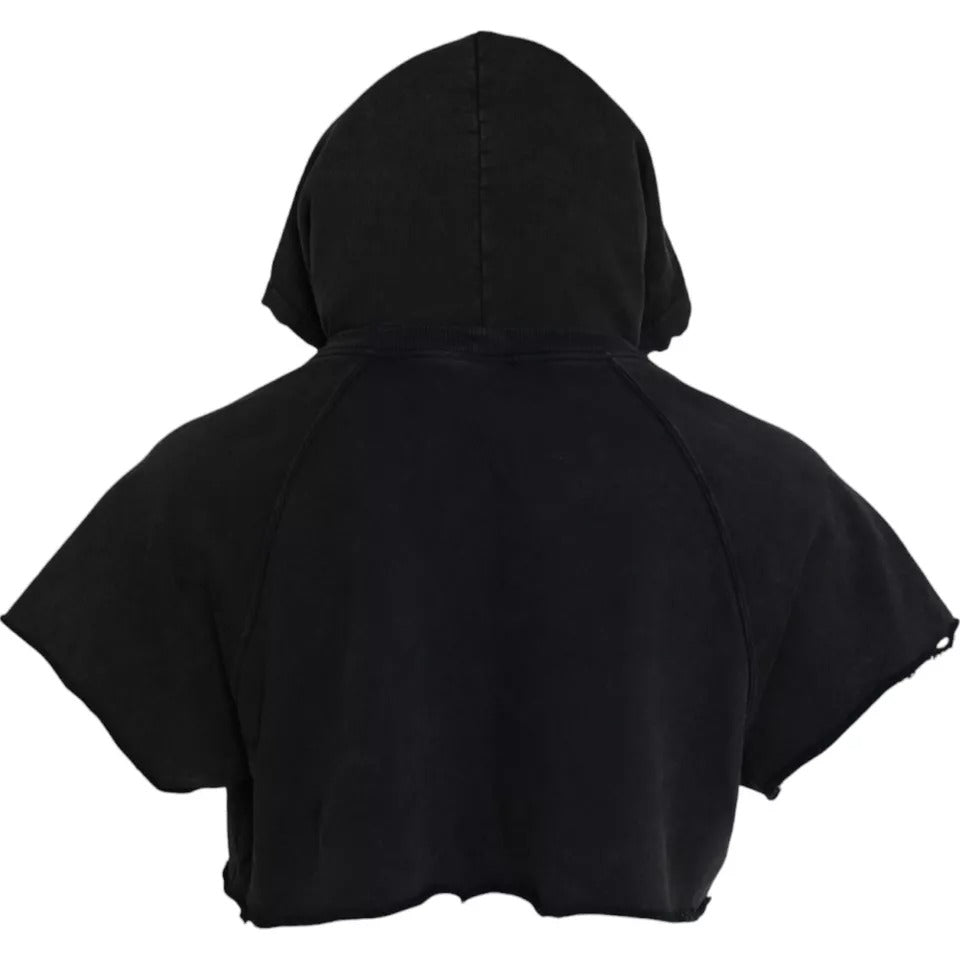 Dolce & Gabbana Black Cotton Hooded Short Sleeves Cropped T-shirt | Regal Royce