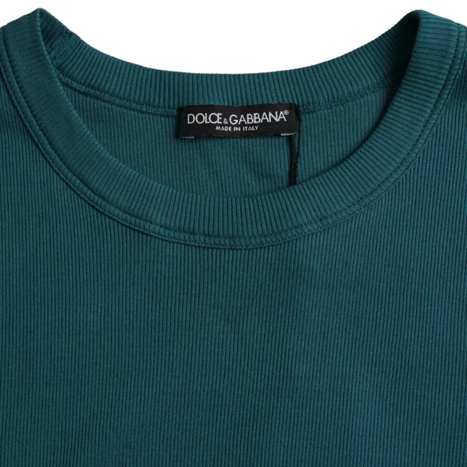 Dolce & Gabbana Blue Green Cotton Round Neck Short Sleeves T-shirt | Regal Royce