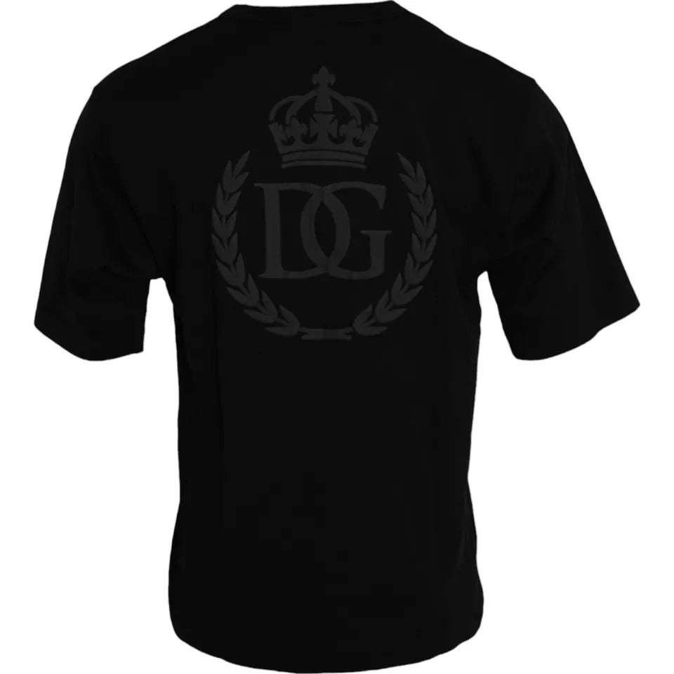 Dolce & Gabbana Black Logo Embossed Cotton Crew Neck T-shirt | Regal Royce