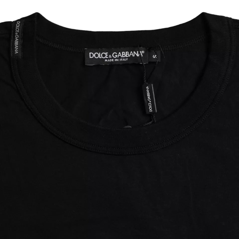 Dolce & Gabbana Black Logo Embossed Cotton Crew Neck T-shirt | Regal Royce