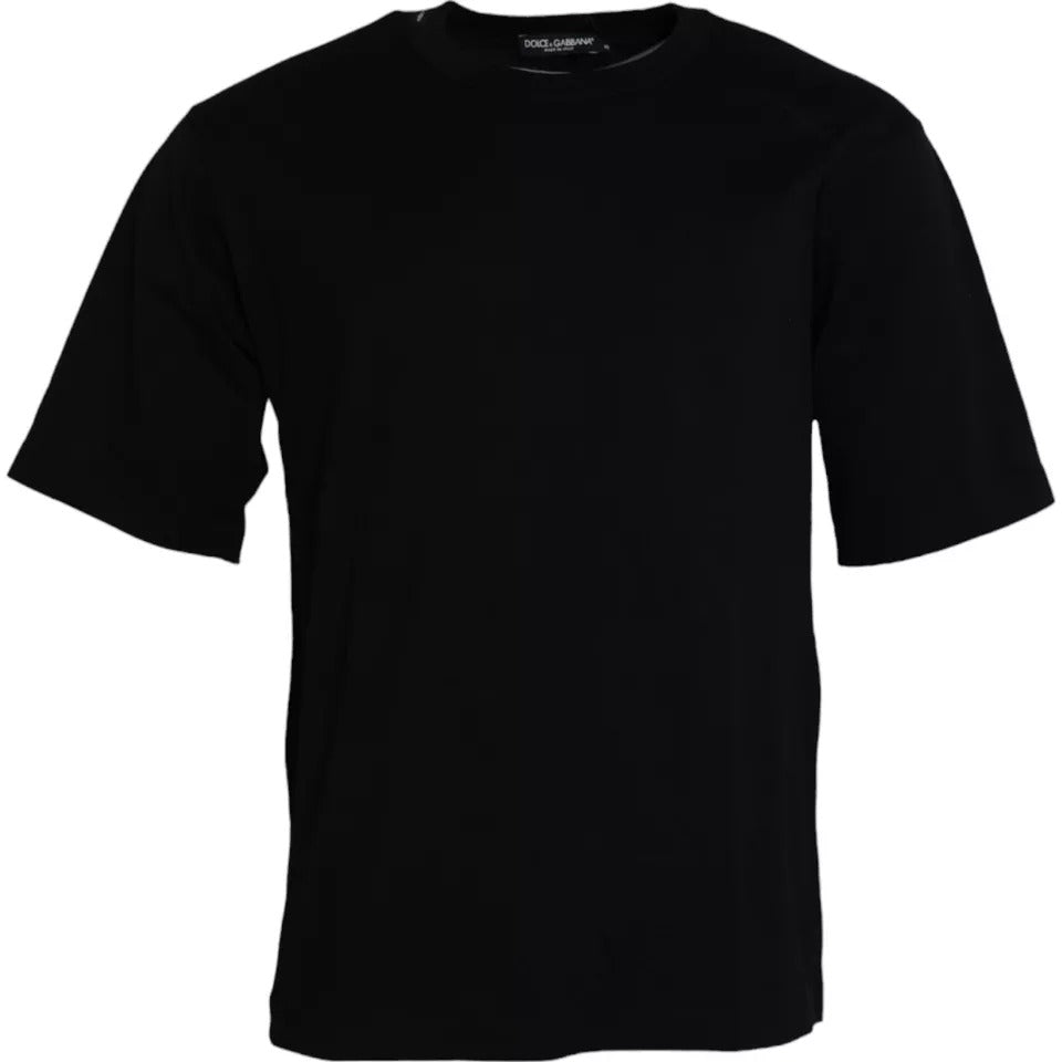 Dolce & Gabbana Black Logo Embossed Cotton Crew Neck T-shirt | Regal Royce