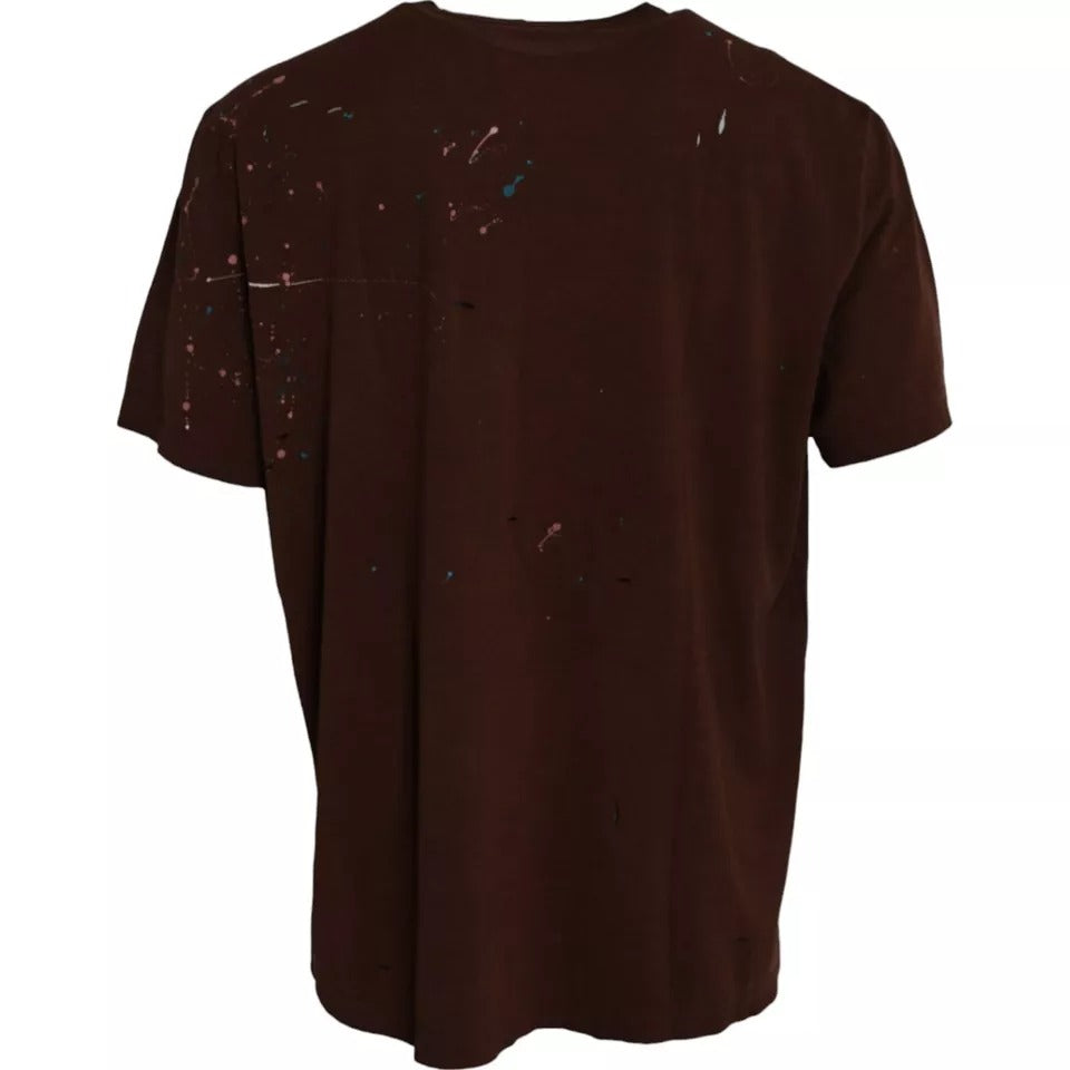 Dolce & Gabbana Brown Color Splash Cotton Crew Neck T-shirt | Regal Royce