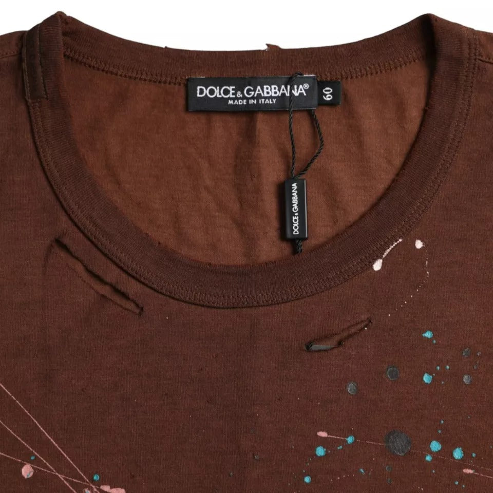 Dolce & Gabbana Brown Color Splash Cotton Crew Neck T-shirt | Regal Royce