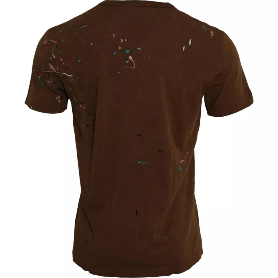 Dolce & Gabbana Brown Color Splash Cotton Crew Neck T-shirt | Regal Royce