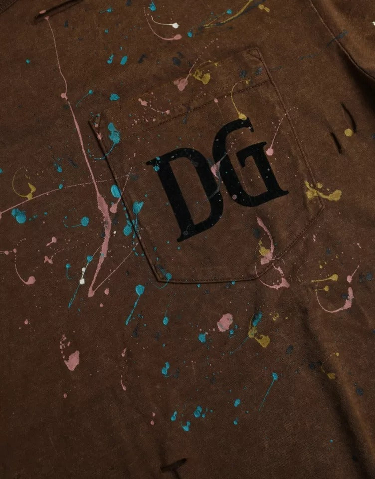 Dolce & Gabbana Brown Color Splash Cotton Crew Neck T-shirt | Regal Royce