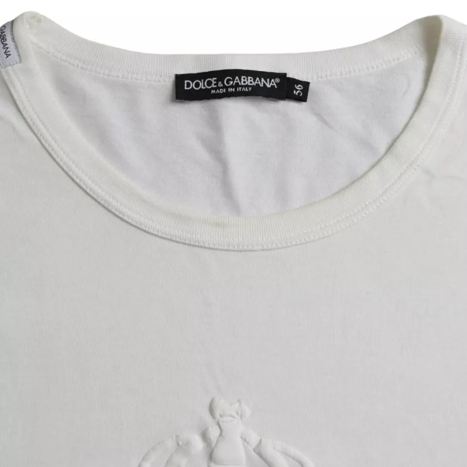Dolce & Gabbana White Logo Embossed Cotton Crewneck T-shirt | Regal Royce