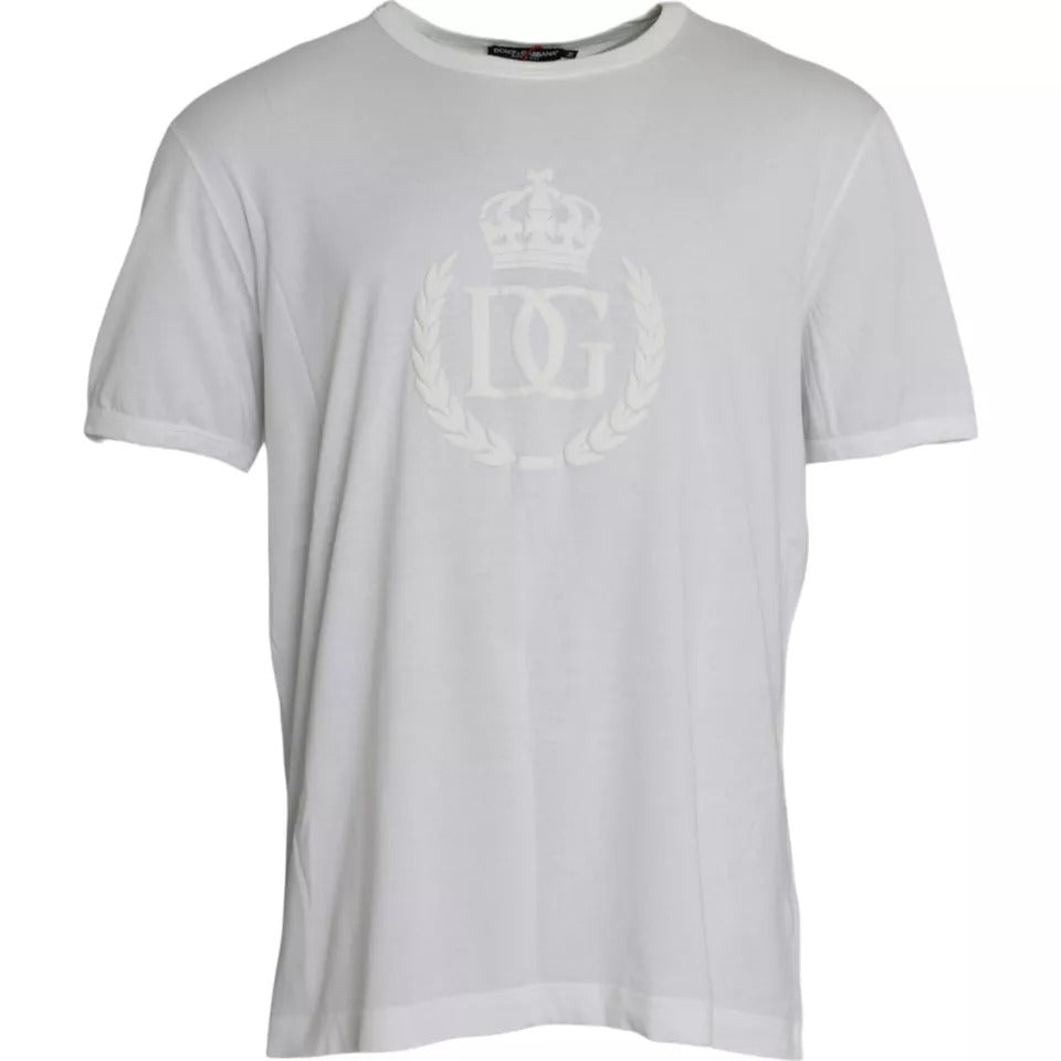Dolce & Gabbana White Logo Embossed Cotton Crewneck T-shirt | Regal Royce