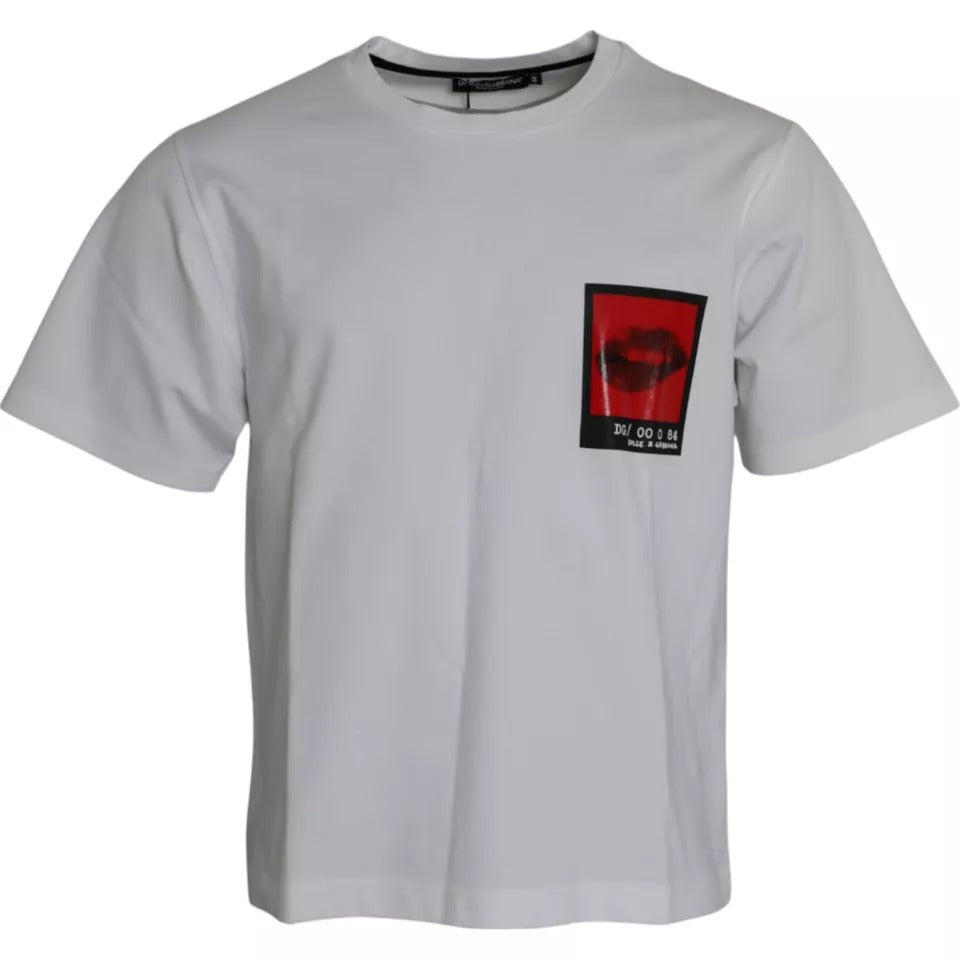 Dolce & Gabbana White Red Lips Print Cotton Men T-shirt | Regal Royce