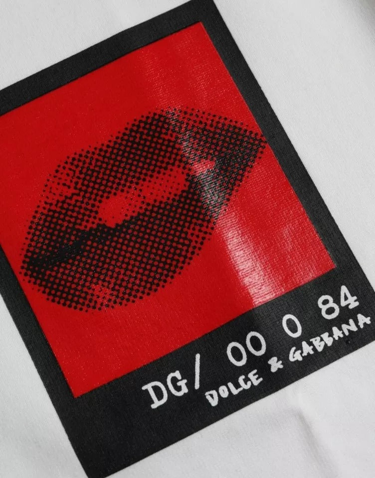 Dolce & Gabbana White Red Lips Print Cotton Men T-shirt | Regal Royce