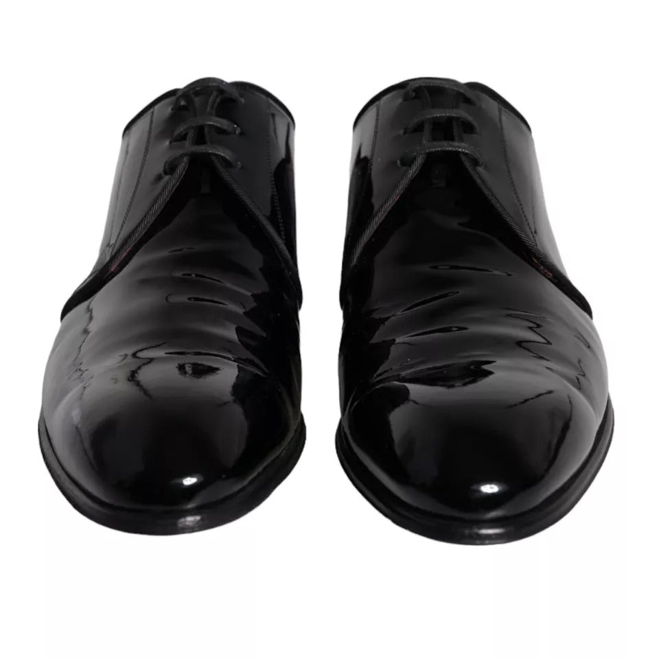Dolce & Gabbana Black Patent Leather Derby Men Dress Shoes | Regal Royce