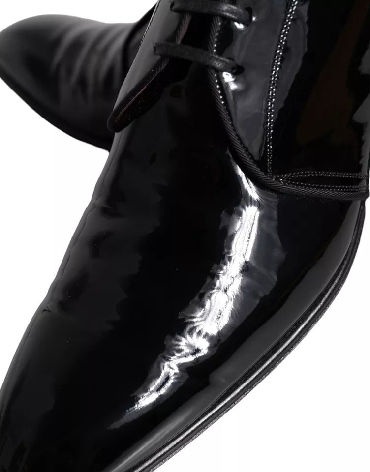 Dolce & Gabbana Black Patent Leather Derby Men Dress Shoes | Regal Royce