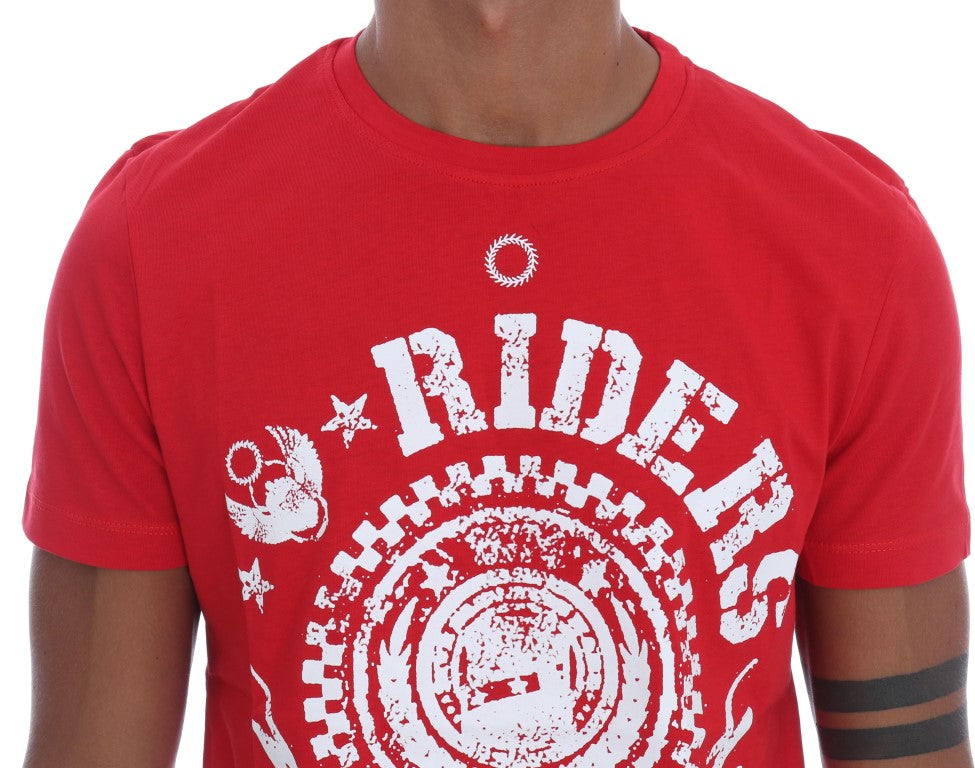 Frankie Morello Red Cotton RIDERS Crewneck T-Shirt | Regal Royce