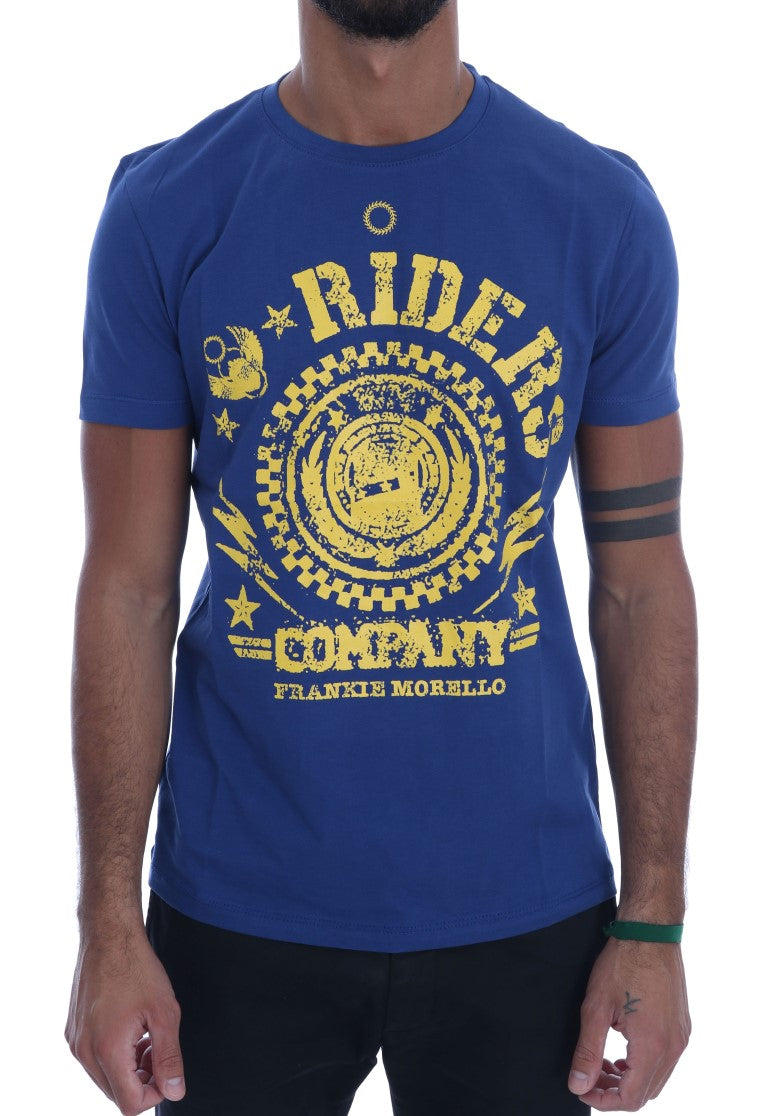 Frankie Morello Blue Cotton RIDERS Crewneck T-Shirt | Regal Royce