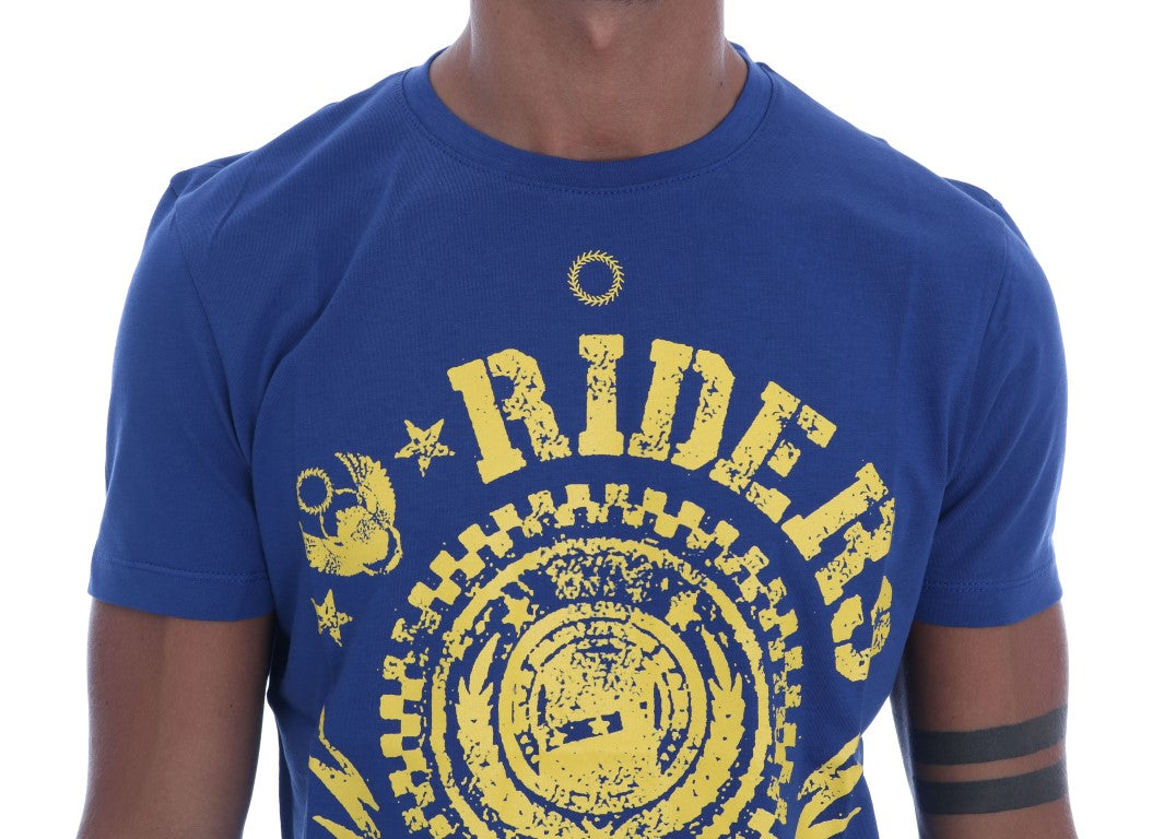 Frankie Morello Blue Cotton RIDERS Crewneck T-Shirt | Regal Royce