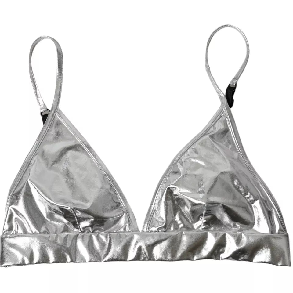 Dolce & Gabbana Silver Polyester Sleeveless Bustier Crop Top | Regal Royce