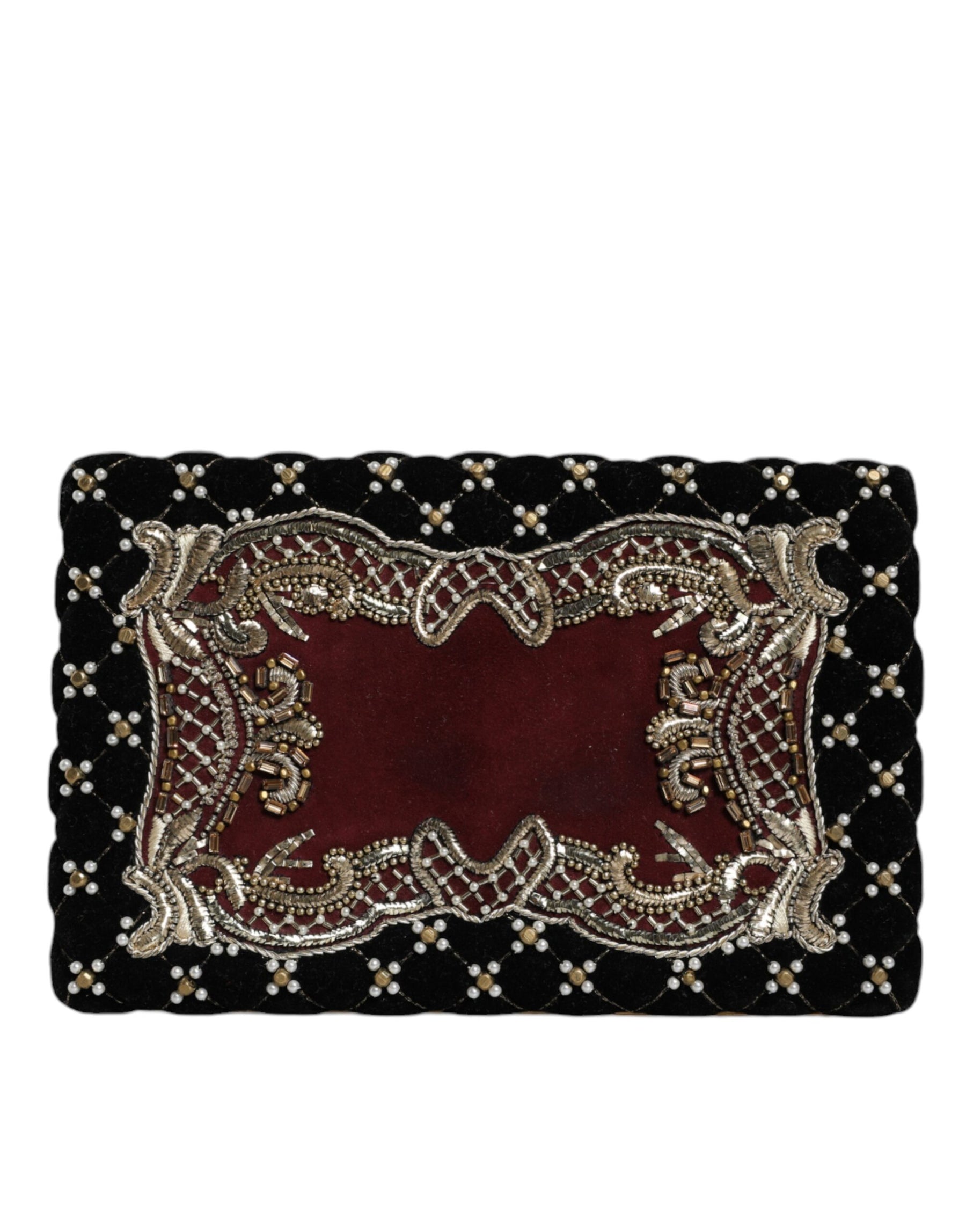 Dolce & Gabbana Bordeaux Black Velvet Gold Frame Clutch Evening Purse Bag | Regal Royce