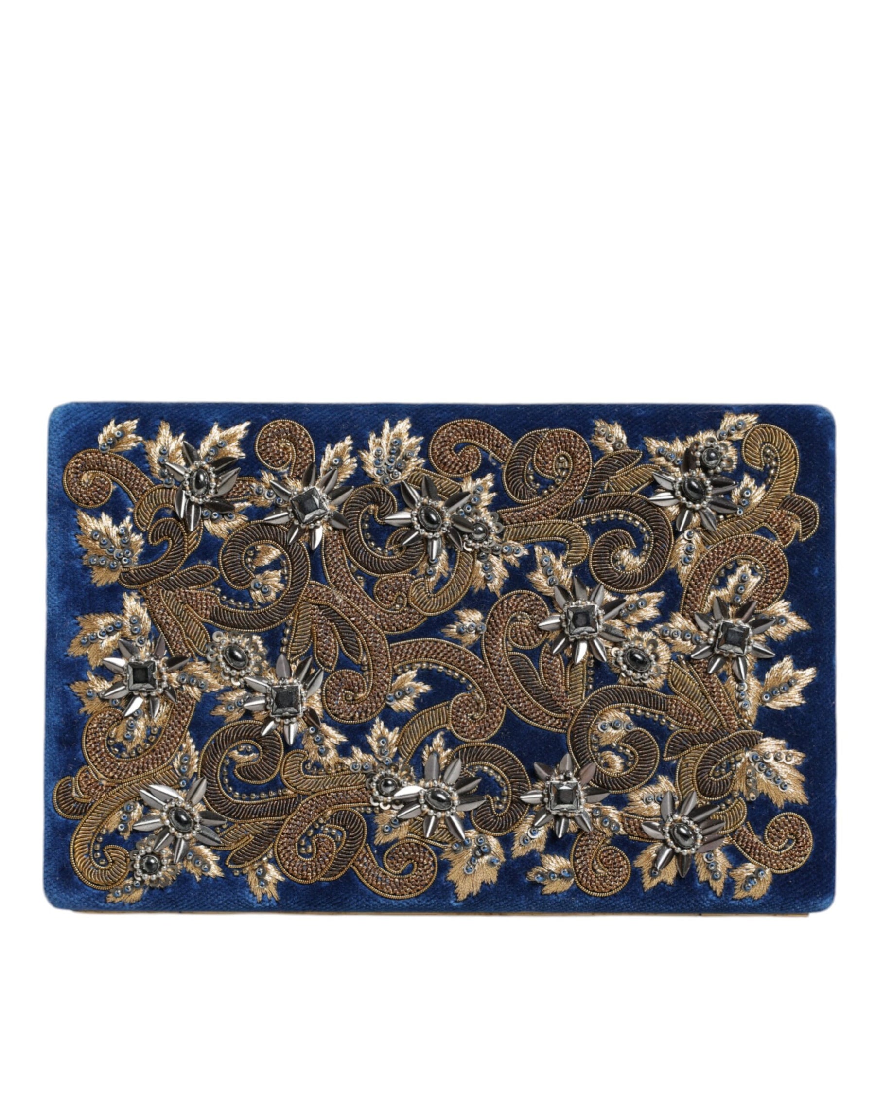 Dolce & Gabbana Blue Velvet Gold Frame Clutch Evening Party Purse Bag | Regal Royce