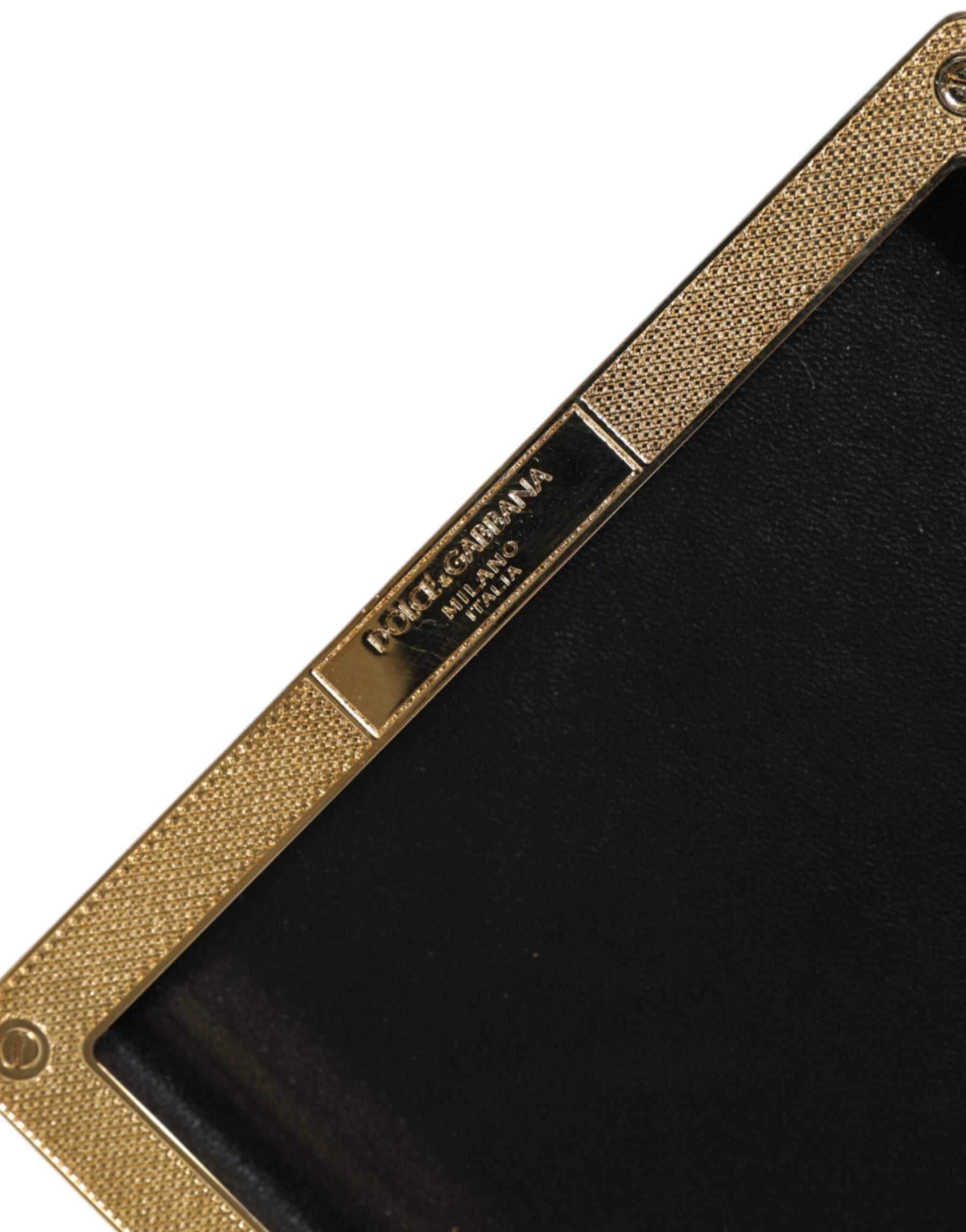 Dolce & Gabbana Black Leather Studs Gold Frame Clutch Evening Purse Bag | Regal Royce