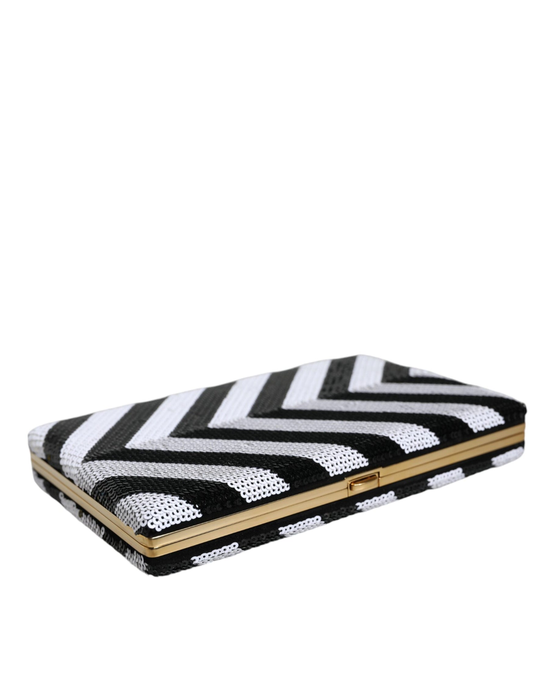 Dolce & Gabbana Black White Gold Frame Clutch Evening Party Purse Bag | Regal Royce