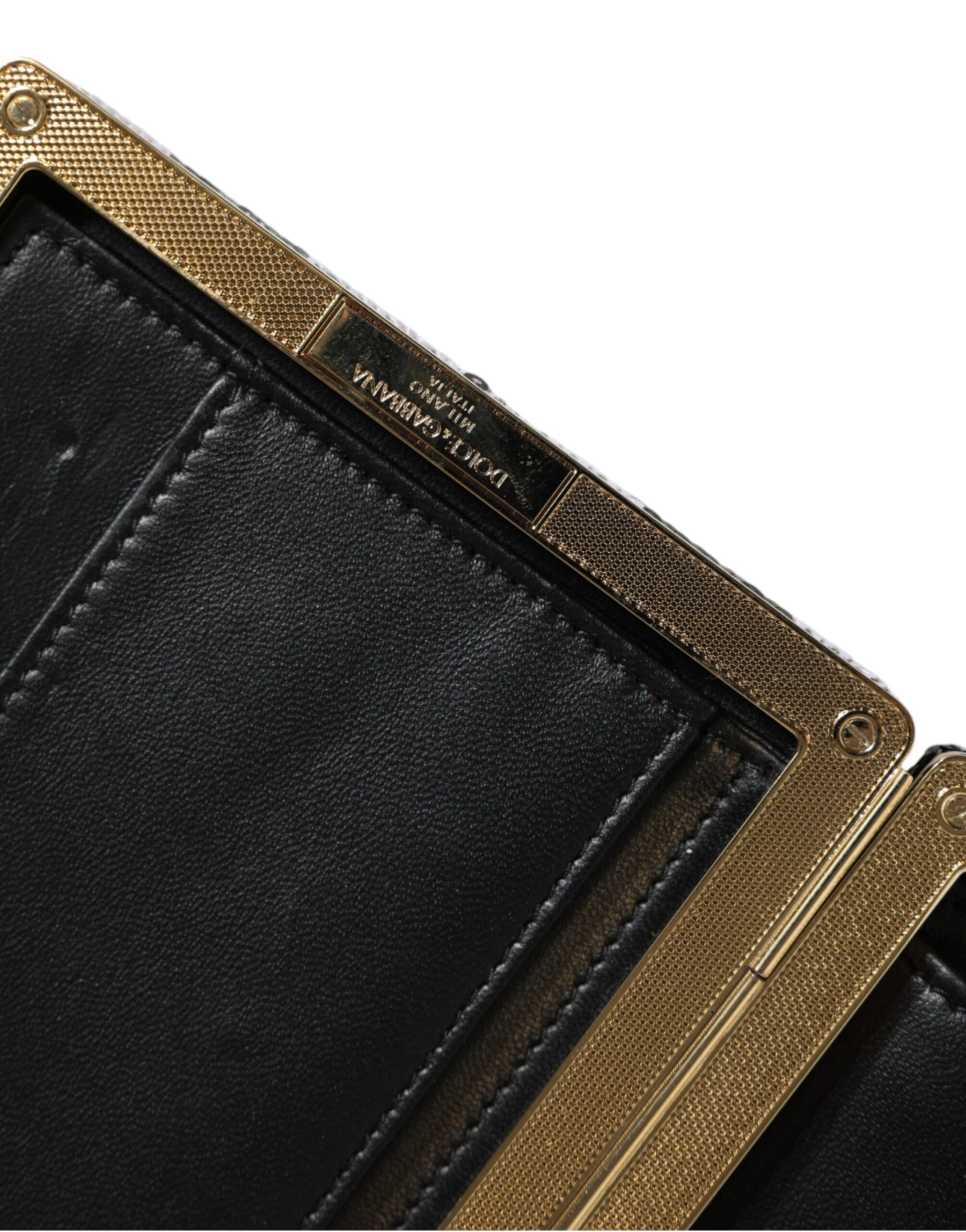 Dolce & Gabbana Black White Gold Frame Clutch Evening Party Purse Bag | Regal Royce