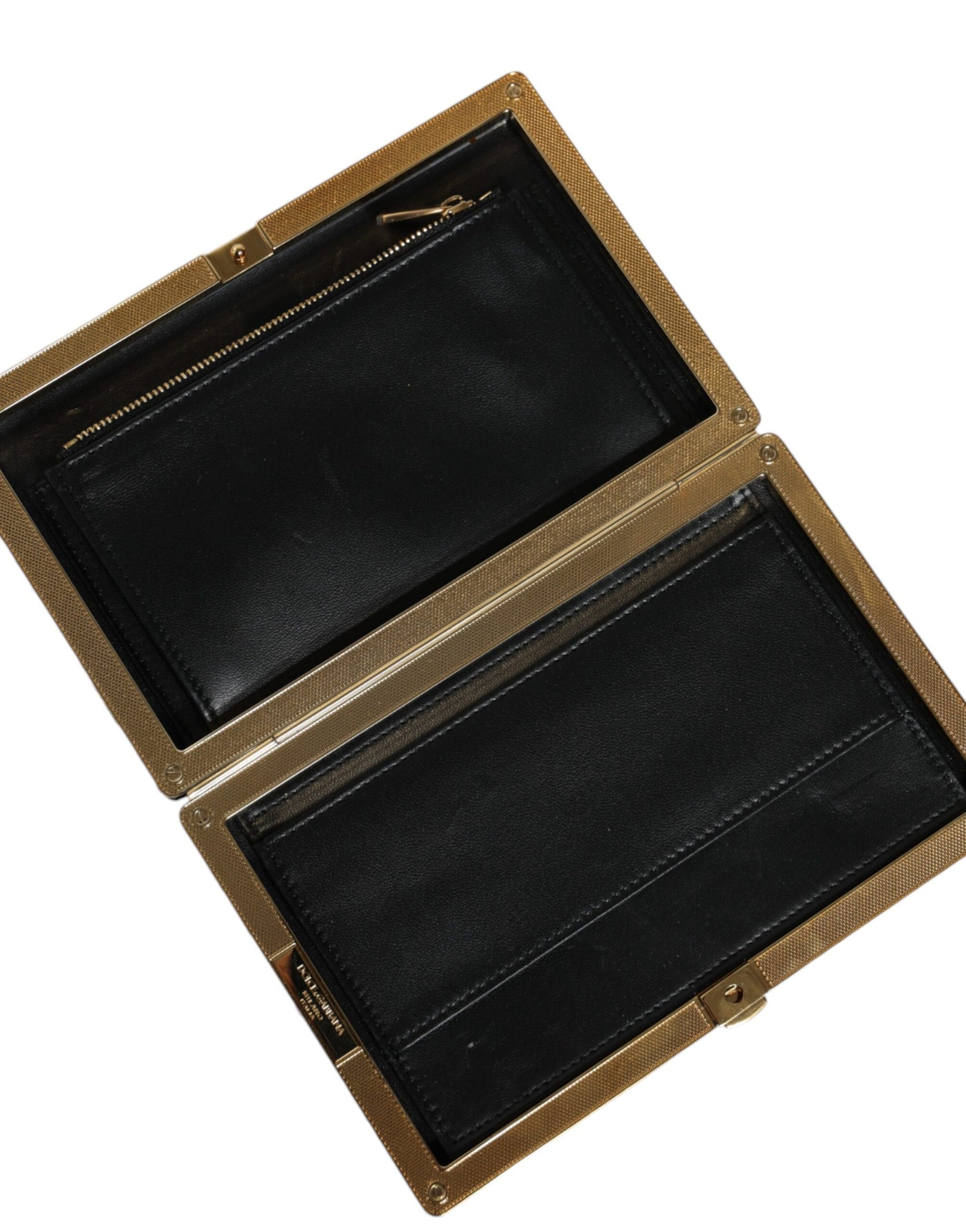 Dolce & Gabbana Black White Gold Frame Clutch Evening Party Purse Bag | Regal Royce