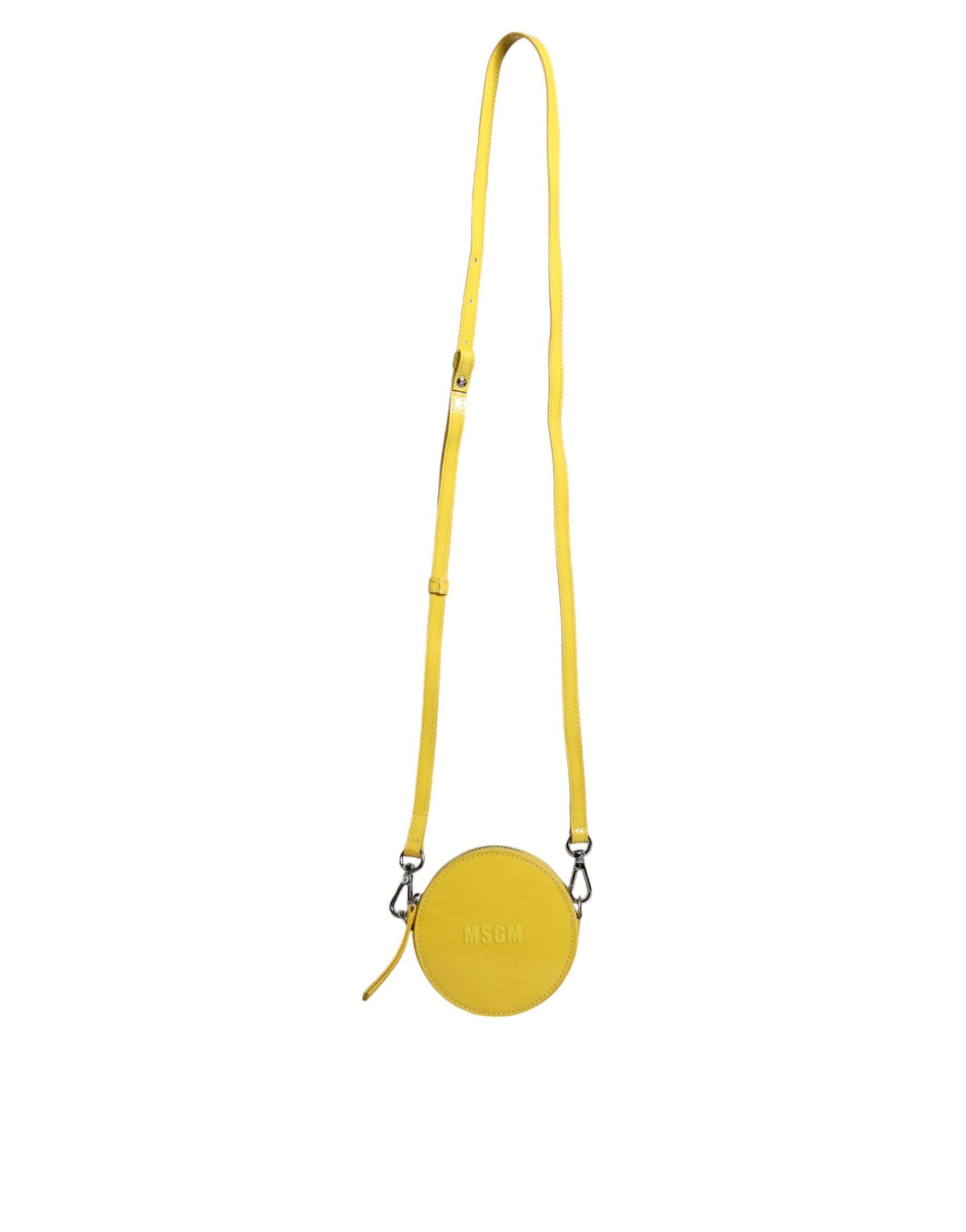 MSGM Yellow Leather Logo Crossbody Sling Shoulder Round Bag | Regal Royce