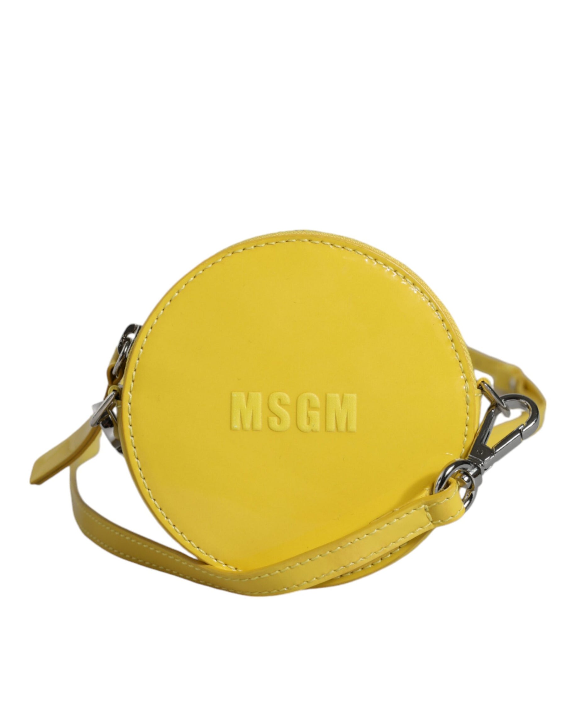 MSGM Yellow Leather Logo Crossbody Sling Shoulder Round Bag | Regal Royce