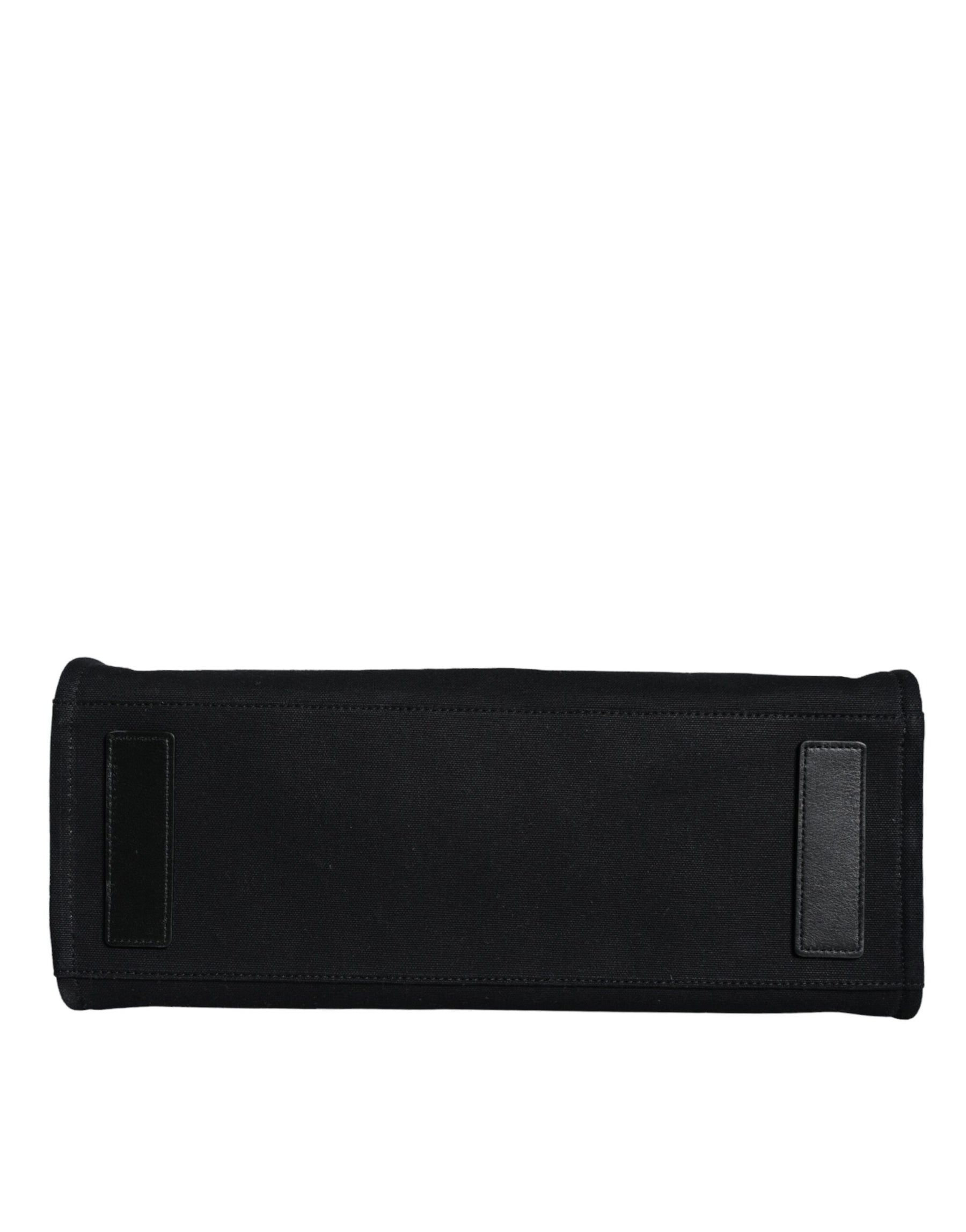 Versace Black Top Handle Canvas Leather Logo Crossbody Tote Bag | Regal Royce