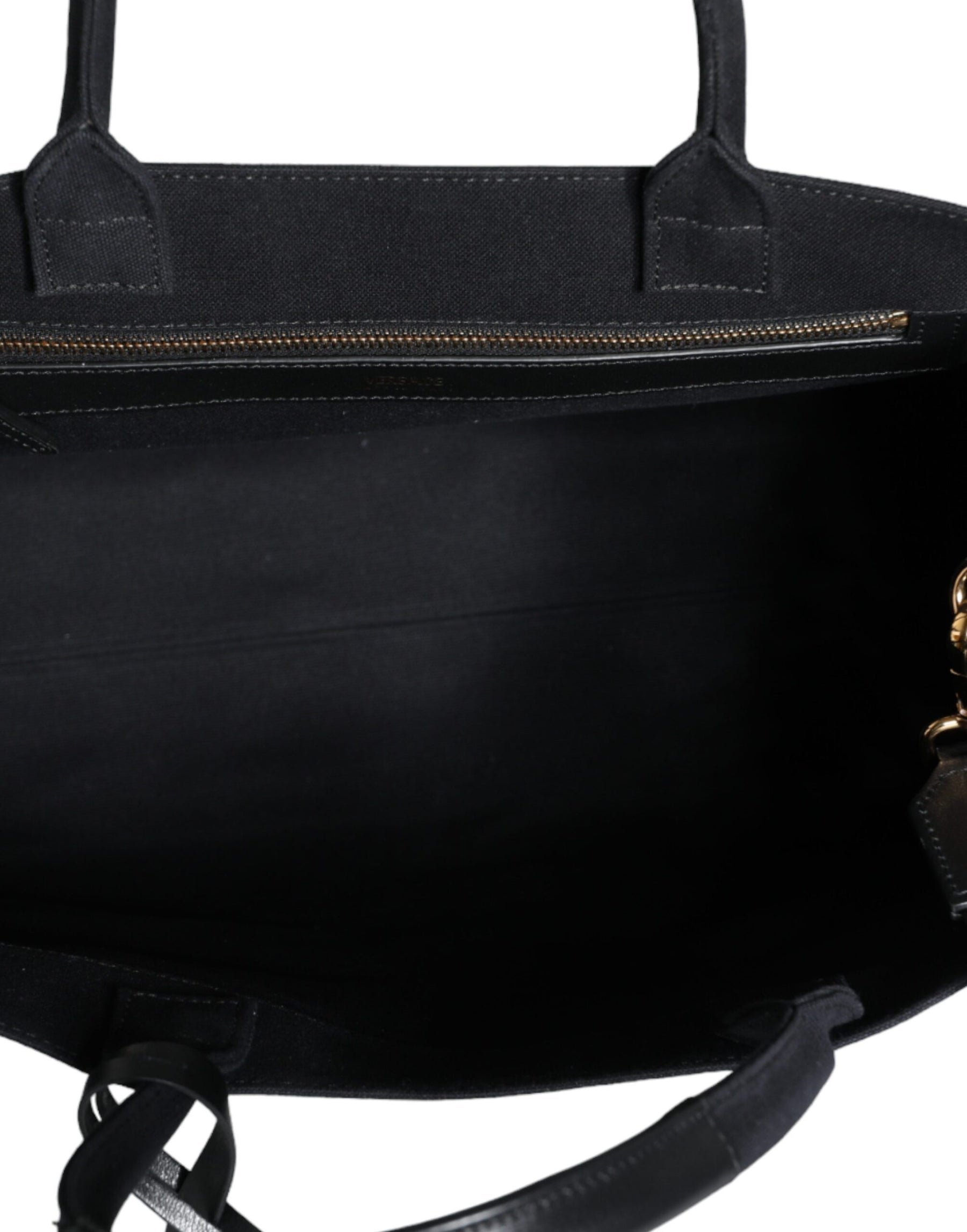 Versace Black Top Handle Canvas Leather Logo Crossbody Tote Bag | Regal Royce