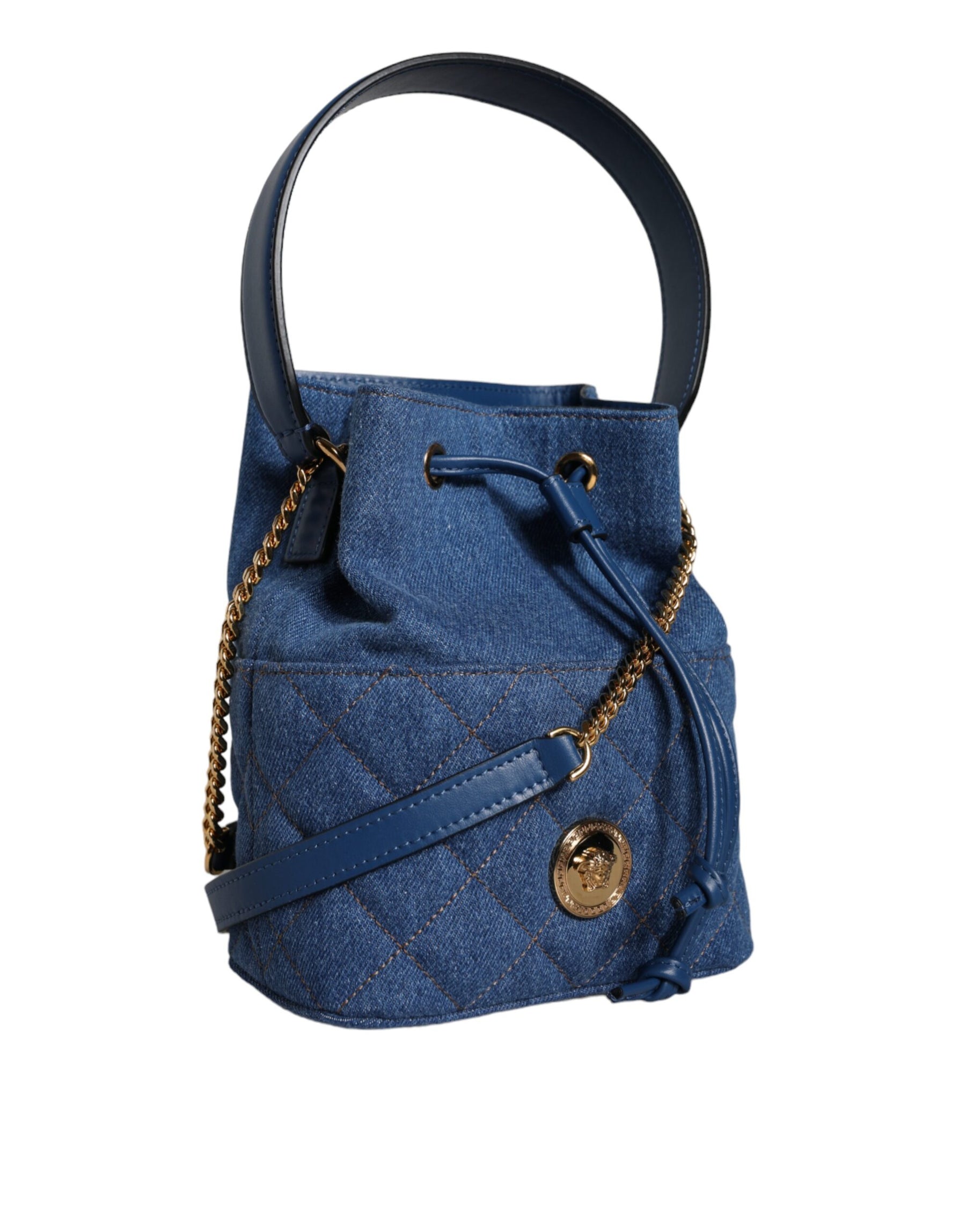 Versace Blue Quilted Denim Leather Crossbody Shoulder Bag | Regal Royce