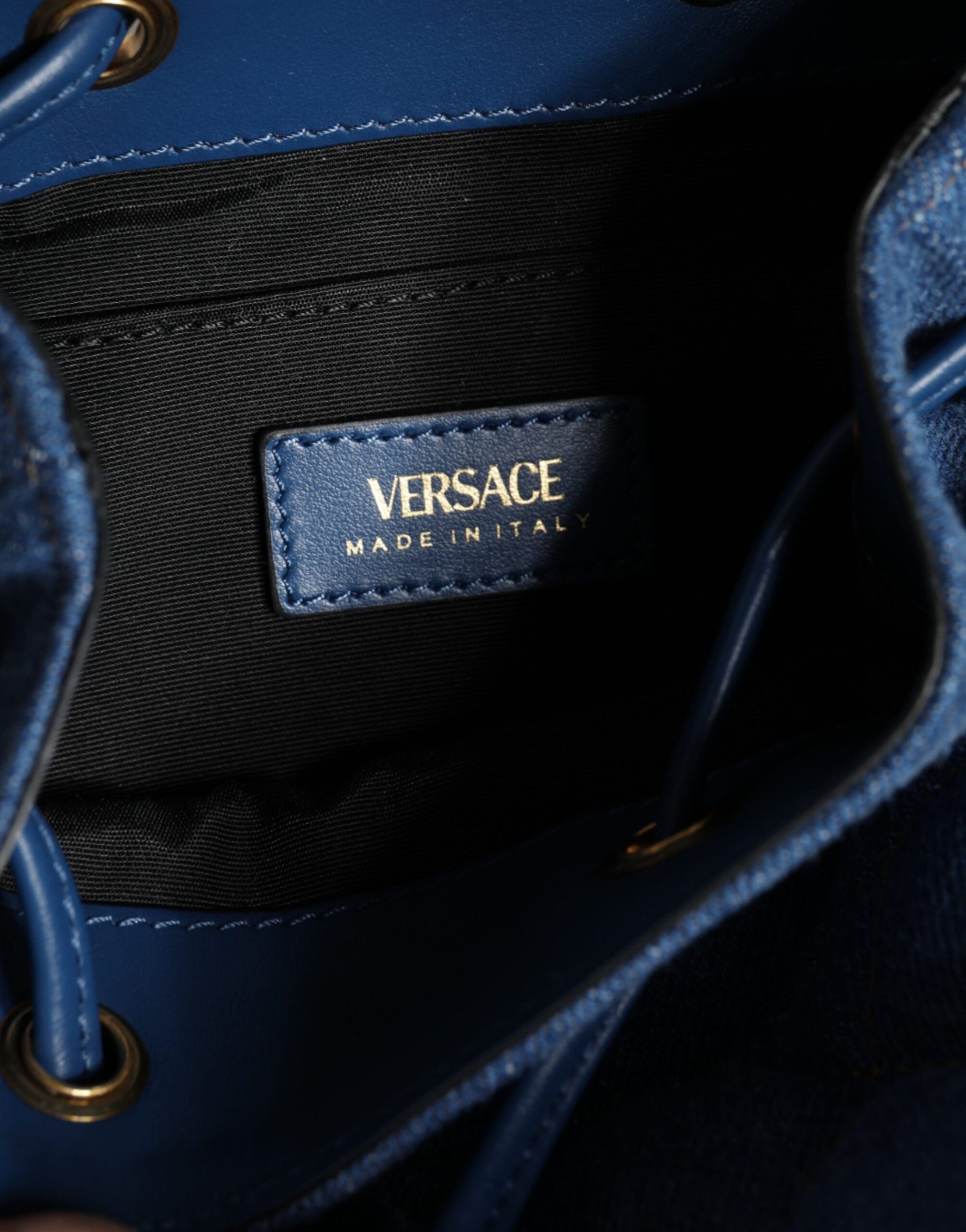 Versace Blue Quilted Denim Leather Crossbody Shoulder Bag | Regal Royce