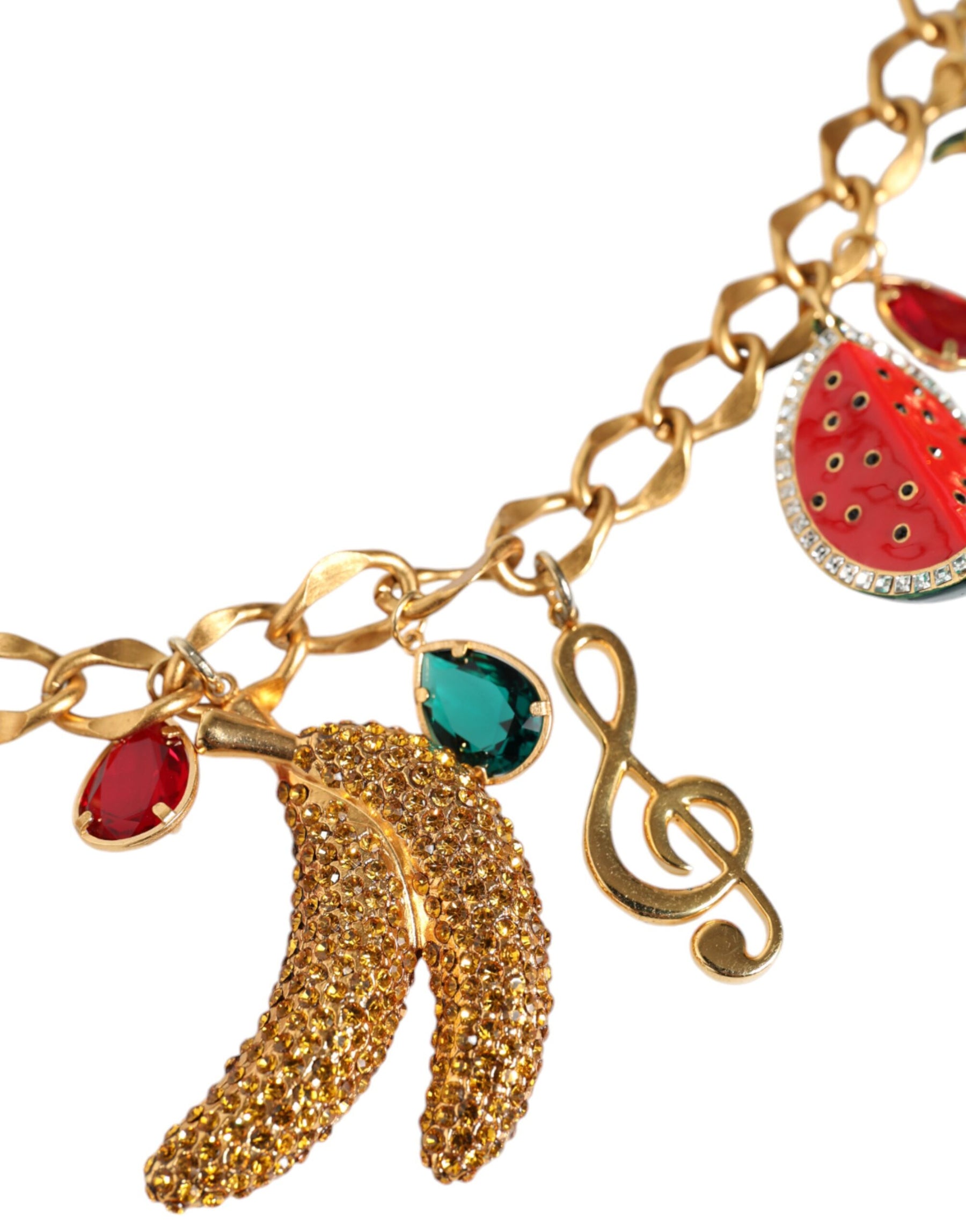 Dolce & Gabbana Gold Tone Brass Fruity Crystal Embellished Waist Chain Belt | Regal Royce