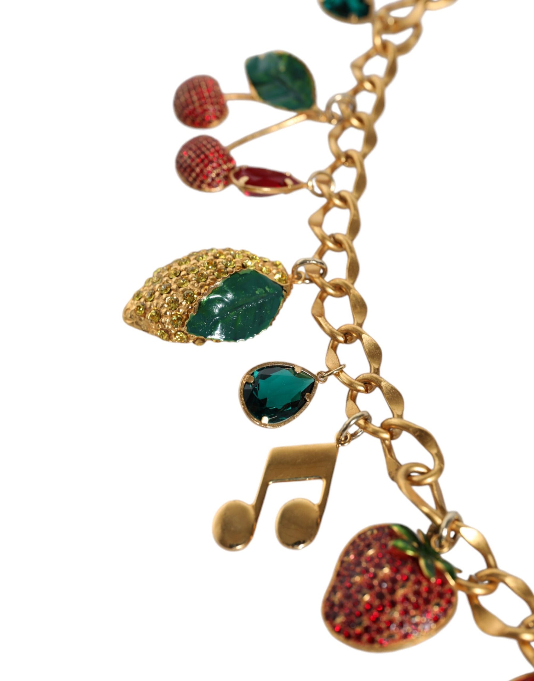 Dolce & Gabbana Gold Tone Brass Fruity Crystal Embellished Waist Chain Belt | Regal Royce