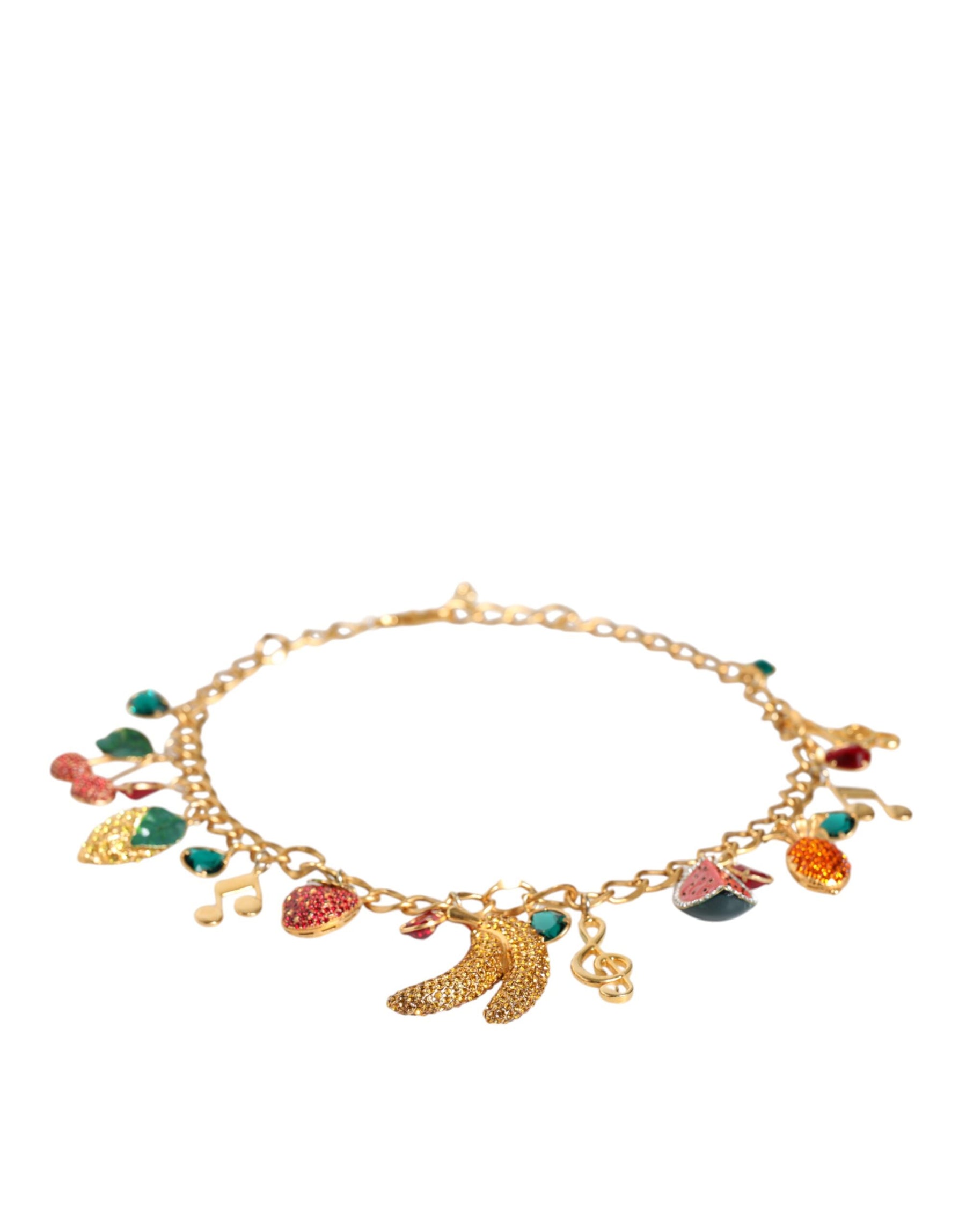 Dolce & Gabbana Gold Tone Brass Fruity Crystal Embellished Waist Chain Belt | Regal Royce
