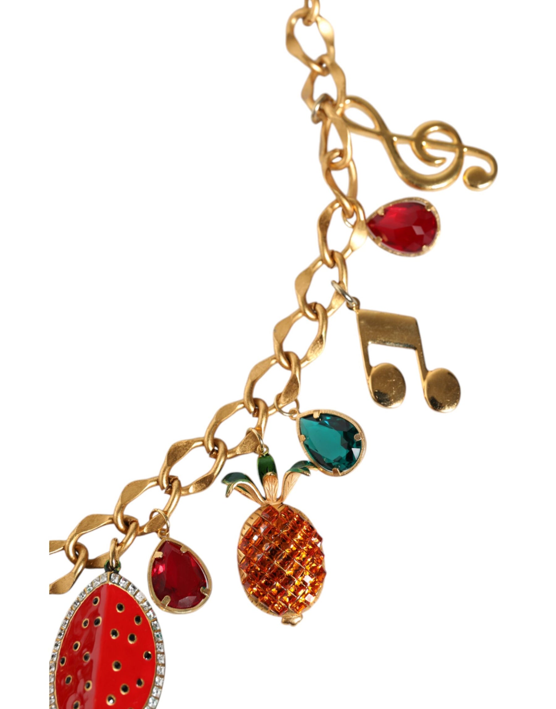 Dolce & Gabbana Gold Tone Brass Fruity Crystal Embellished Waist Chain Belt | Regal Royce