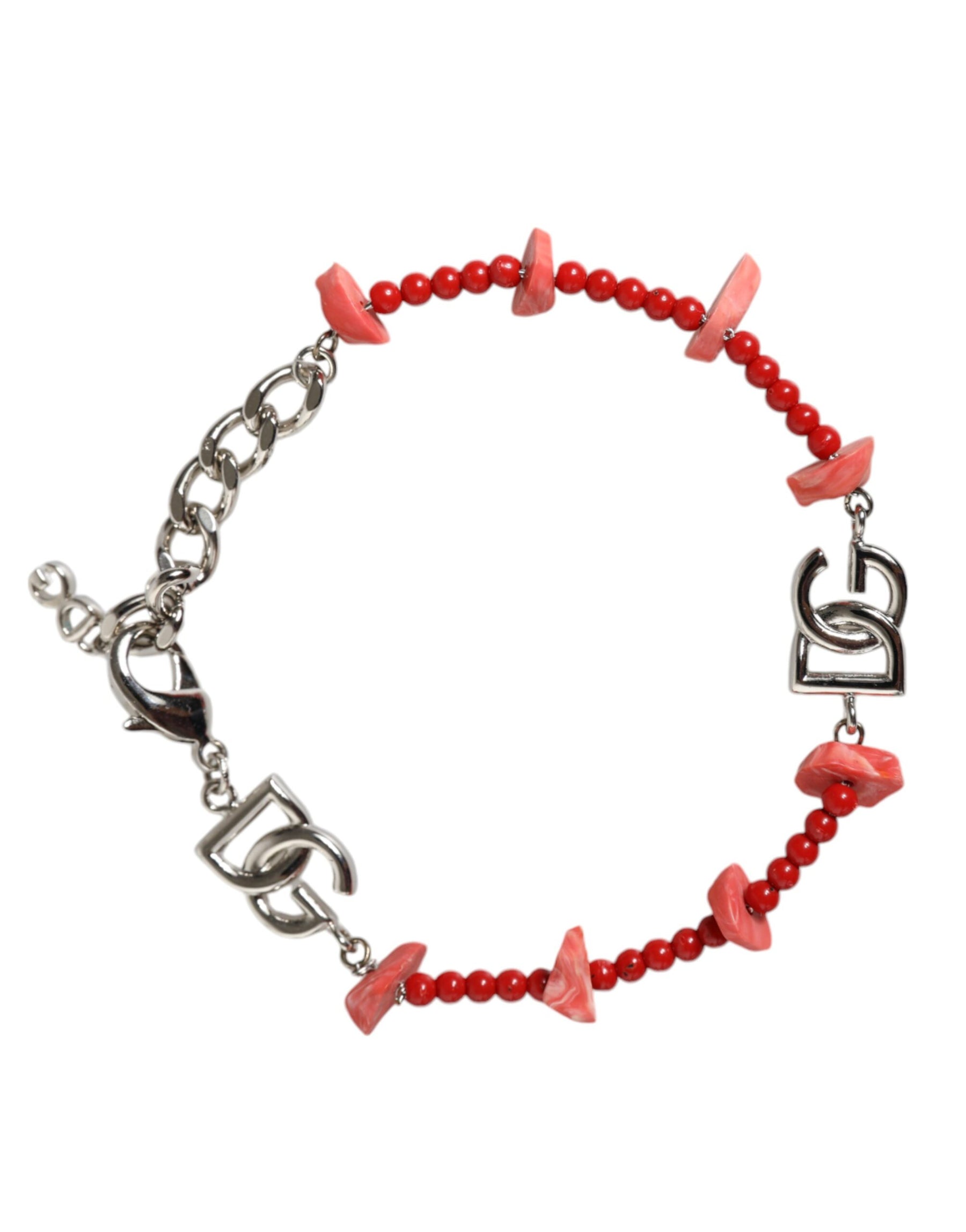 Dolce & Gabbana Silver Tone Brass Beaded Resin DG Logo Chain Bracelet | Regal Royce