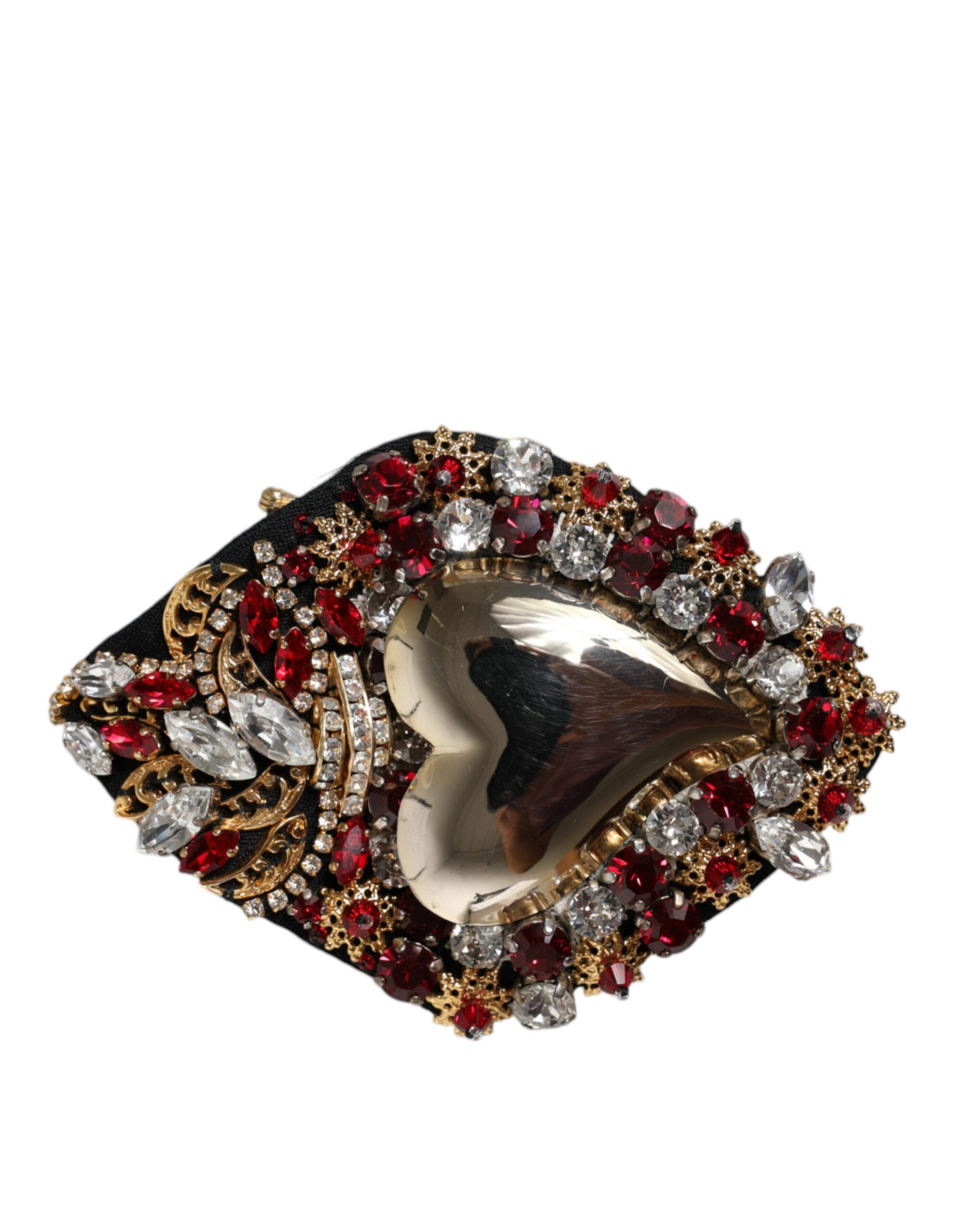 Dolce & Gabbana Gold Tone Brass Sacred Heart Crystal Embellished Brooch | Regal Royce