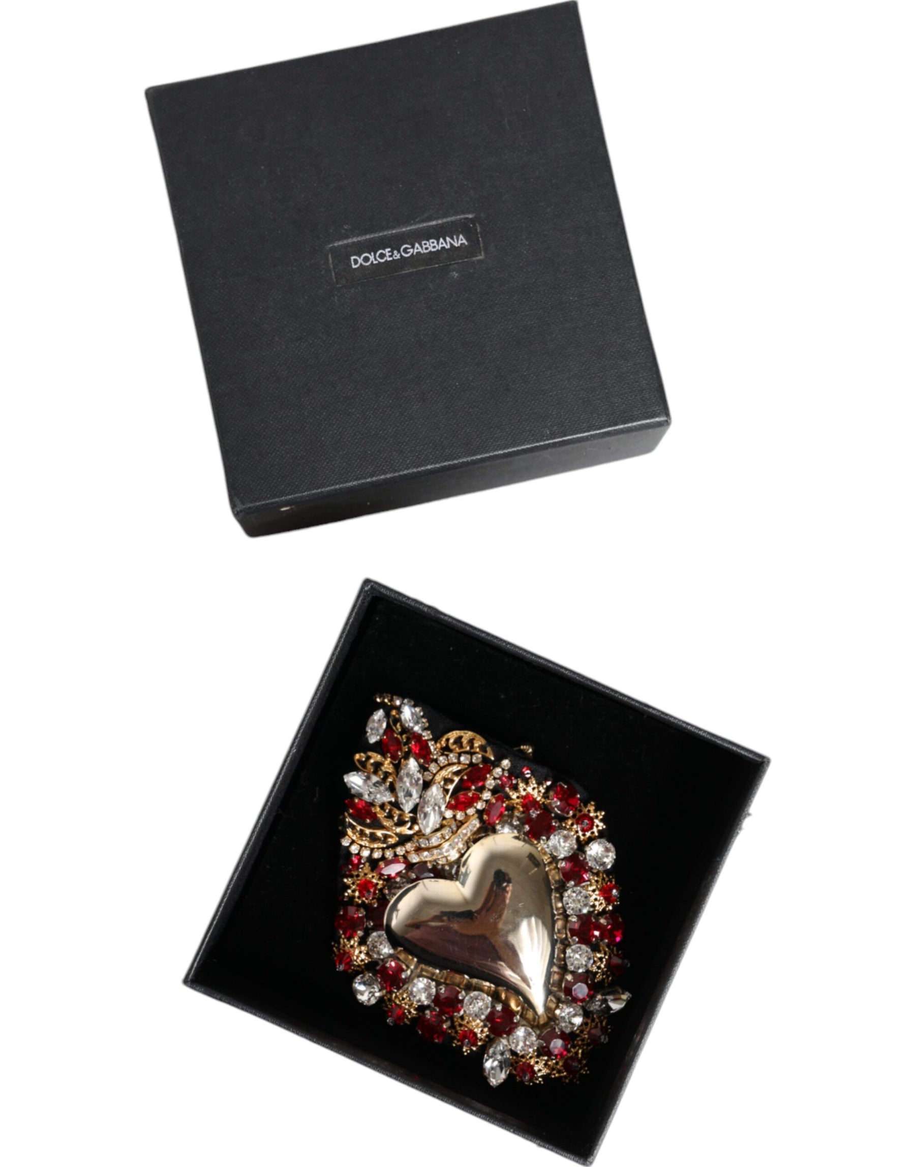 Dolce & Gabbana Gold Tone Brass Sacred Heart Crystal Embellished Brooch | Regal Royce