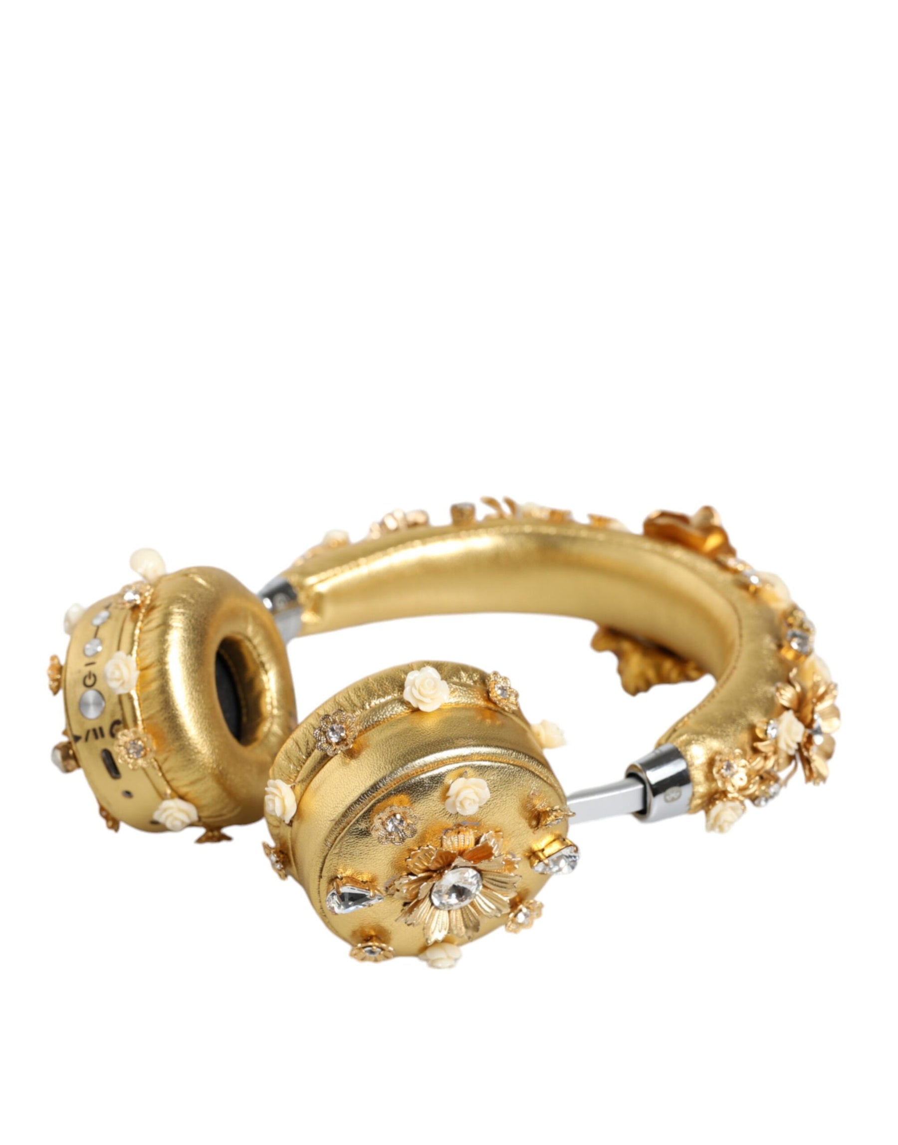 Dolce & Gabbana Gold Leather Floral Crystal Angel Headphones | Regal Royce