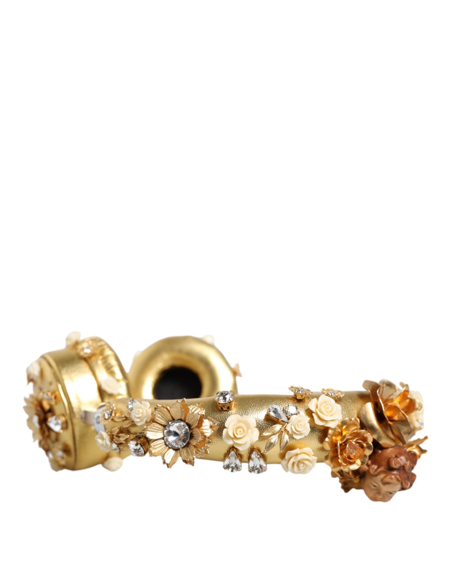 Dolce & Gabbana Gold Leather Floral Crystal Angel Headphones | Regal Royce