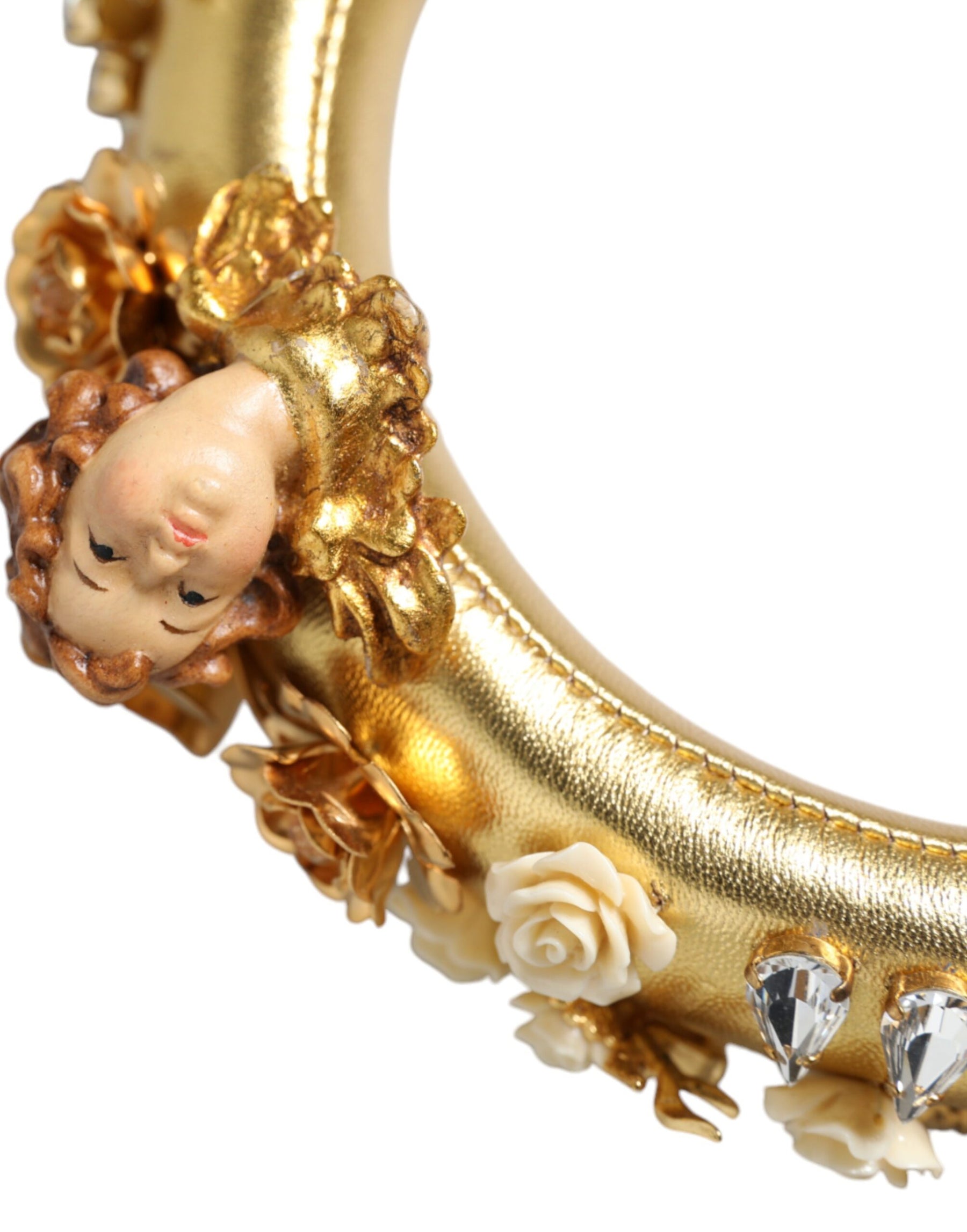 Dolce & Gabbana Gold Leather Floral Crystal Angel Headphones | Regal Royce