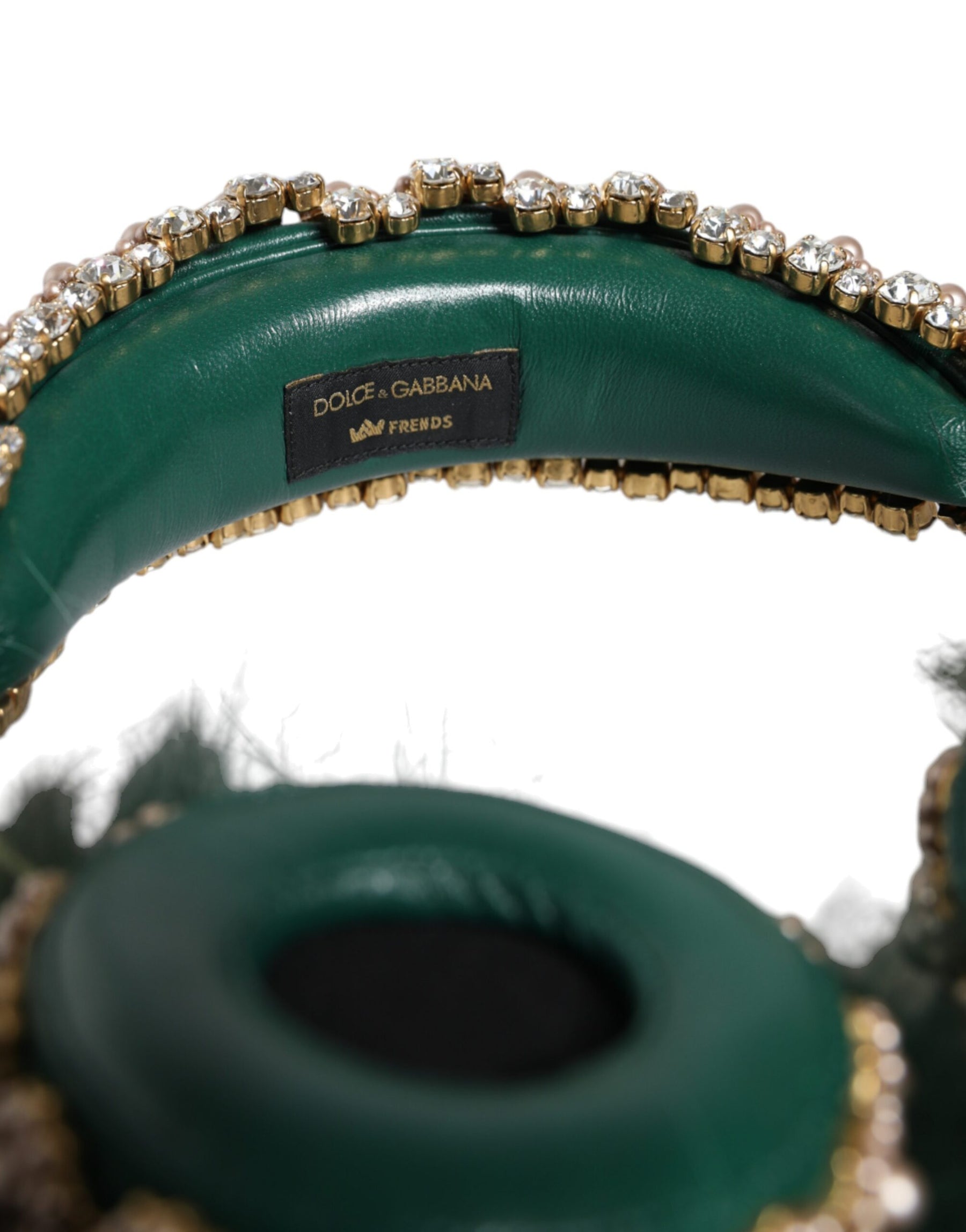 Dolce & Gabbana Green Gold Crystal Fur Headset Audio AUX Headphones | Regal Royce