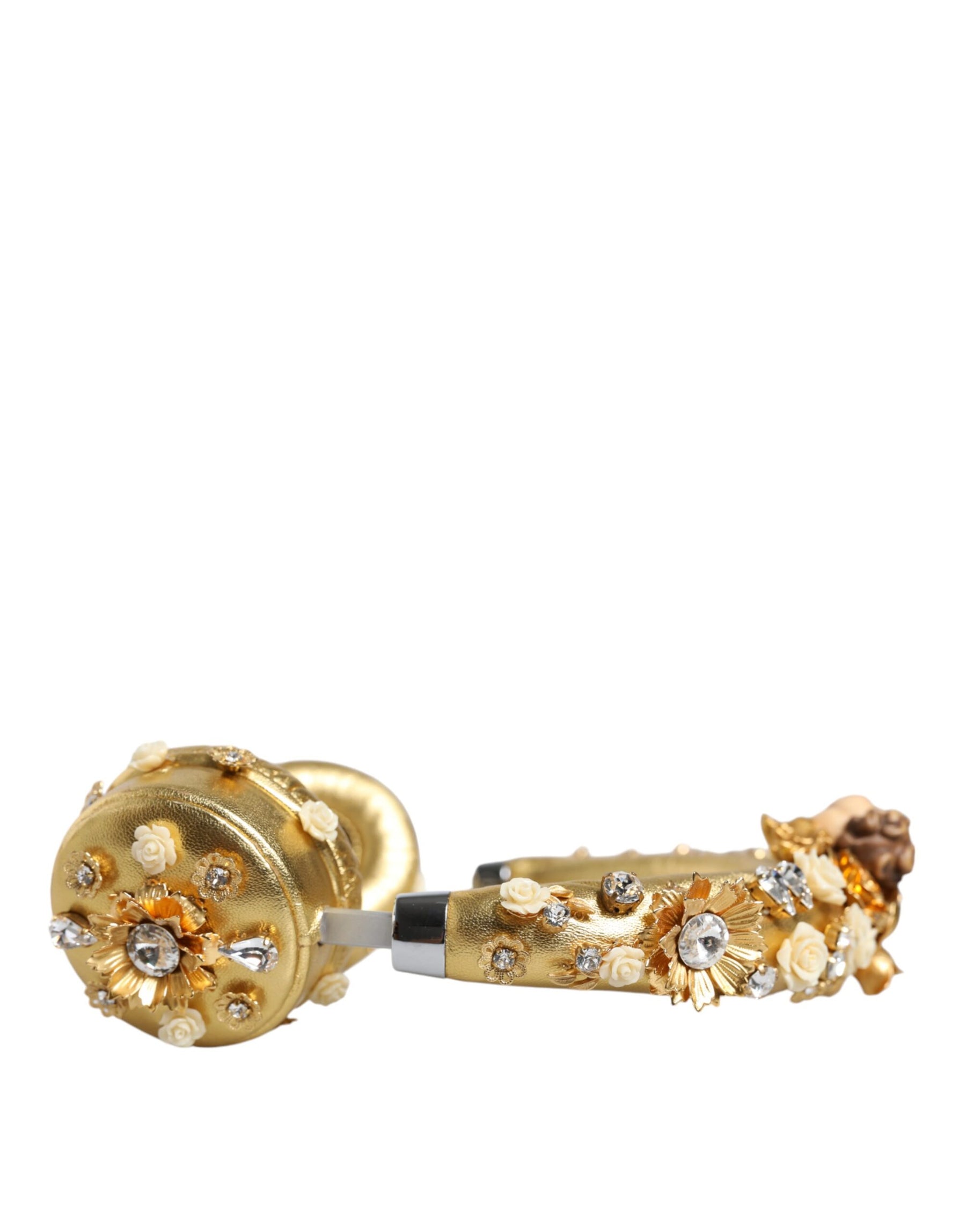 Dolce & Gabbana Gold Leather Floral Crystal Angel Headset Headphones | Regal Royce