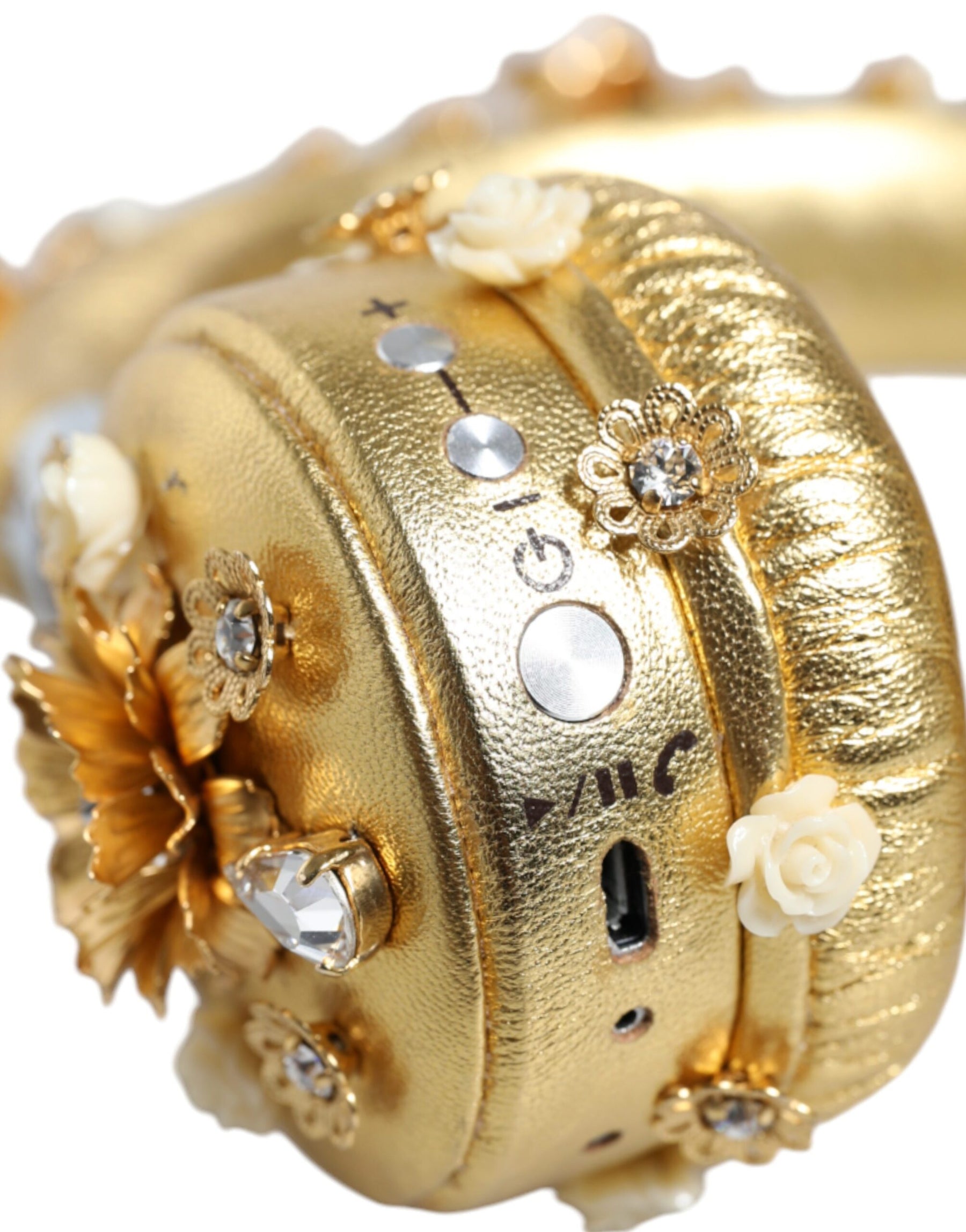 Dolce & Gabbana Gold Leather Floral Crystal Angel Headset Headphones | Regal Royce