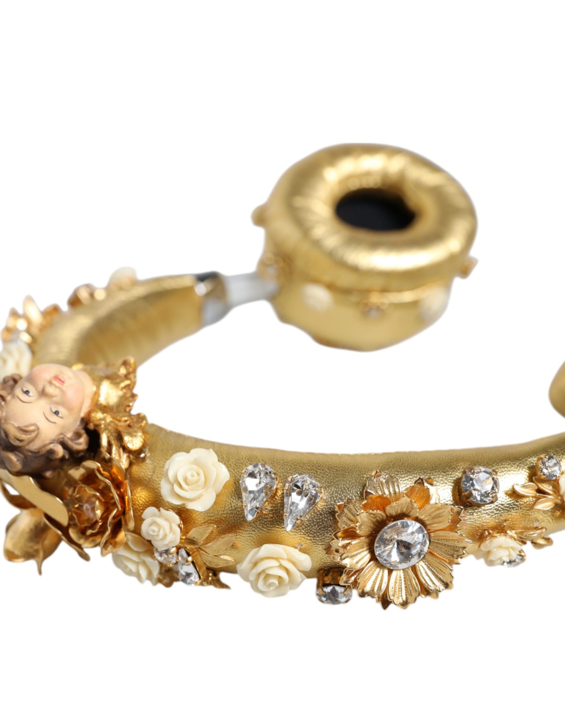 Dolce & Gabbana Gold Leather Floral Crystal Angel Headset Headphones | Regal Royce