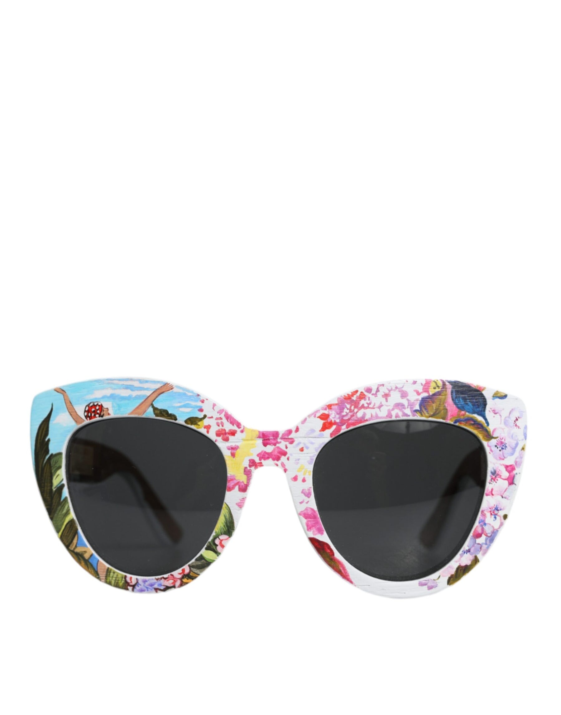 Dolce & Gabbana Multicolor Wood Crystal Brass Frame Floral Hand Paint Sunglasses | Regal Royce