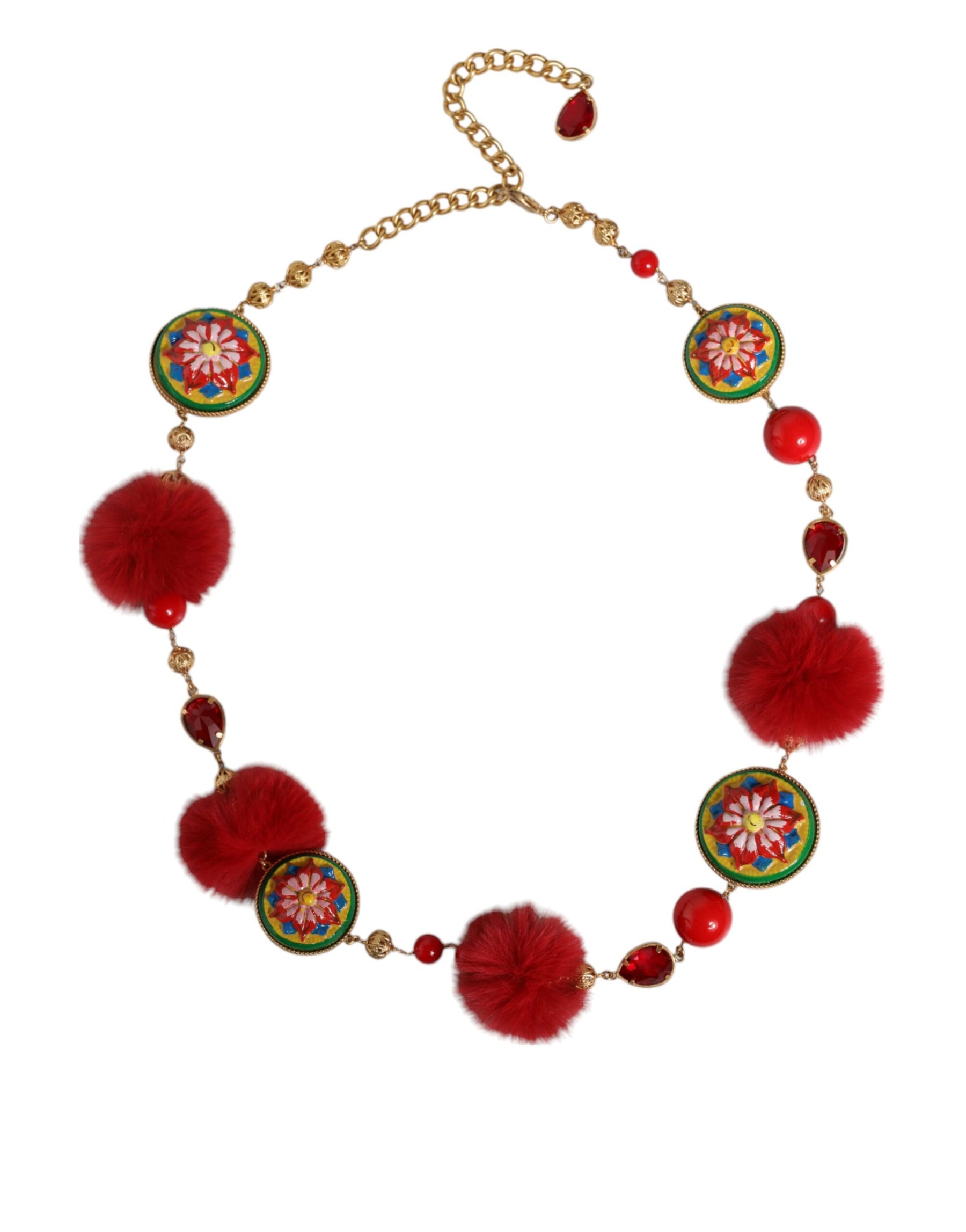 Dolce & Gabbana Gold Brass Red Fur Crystal Waist Torero Belt | Regal Royce