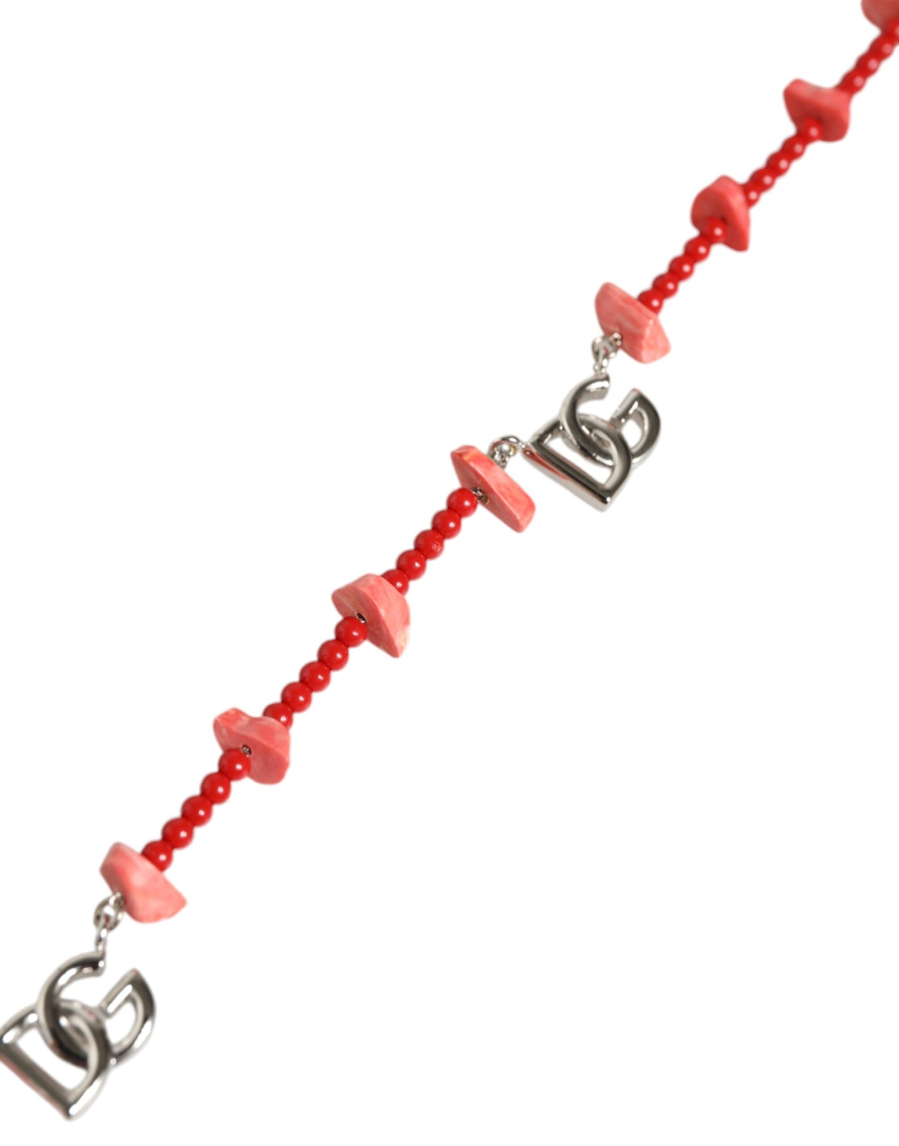Dolce & Gabbana Silver Tone Brass Beaded Resin DG Logo Chain Necklace | Regal Royce