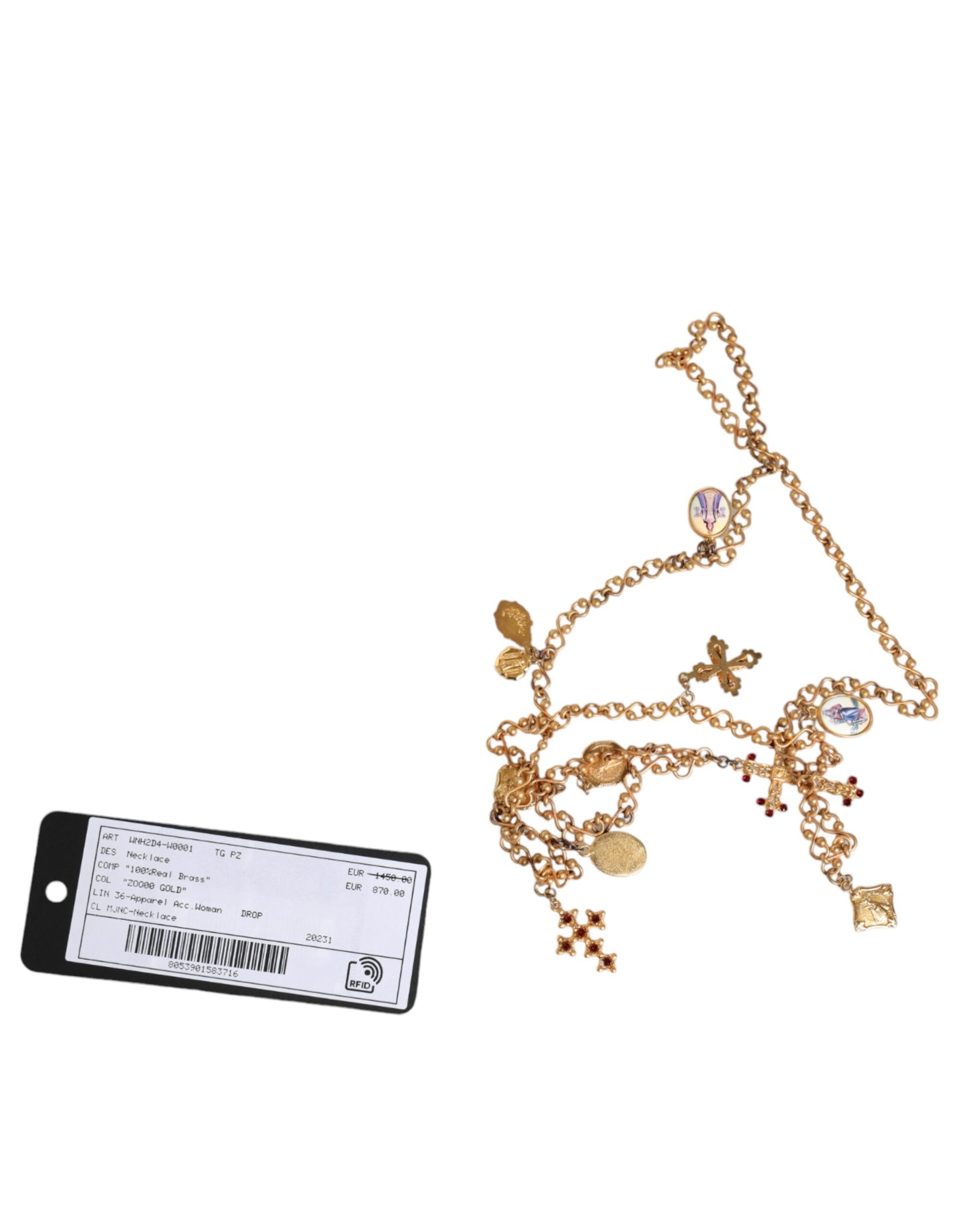 Dolce & Gabbana Gold Tone Brass Chain Religious Cross Pendant Necklace | Regal Royce